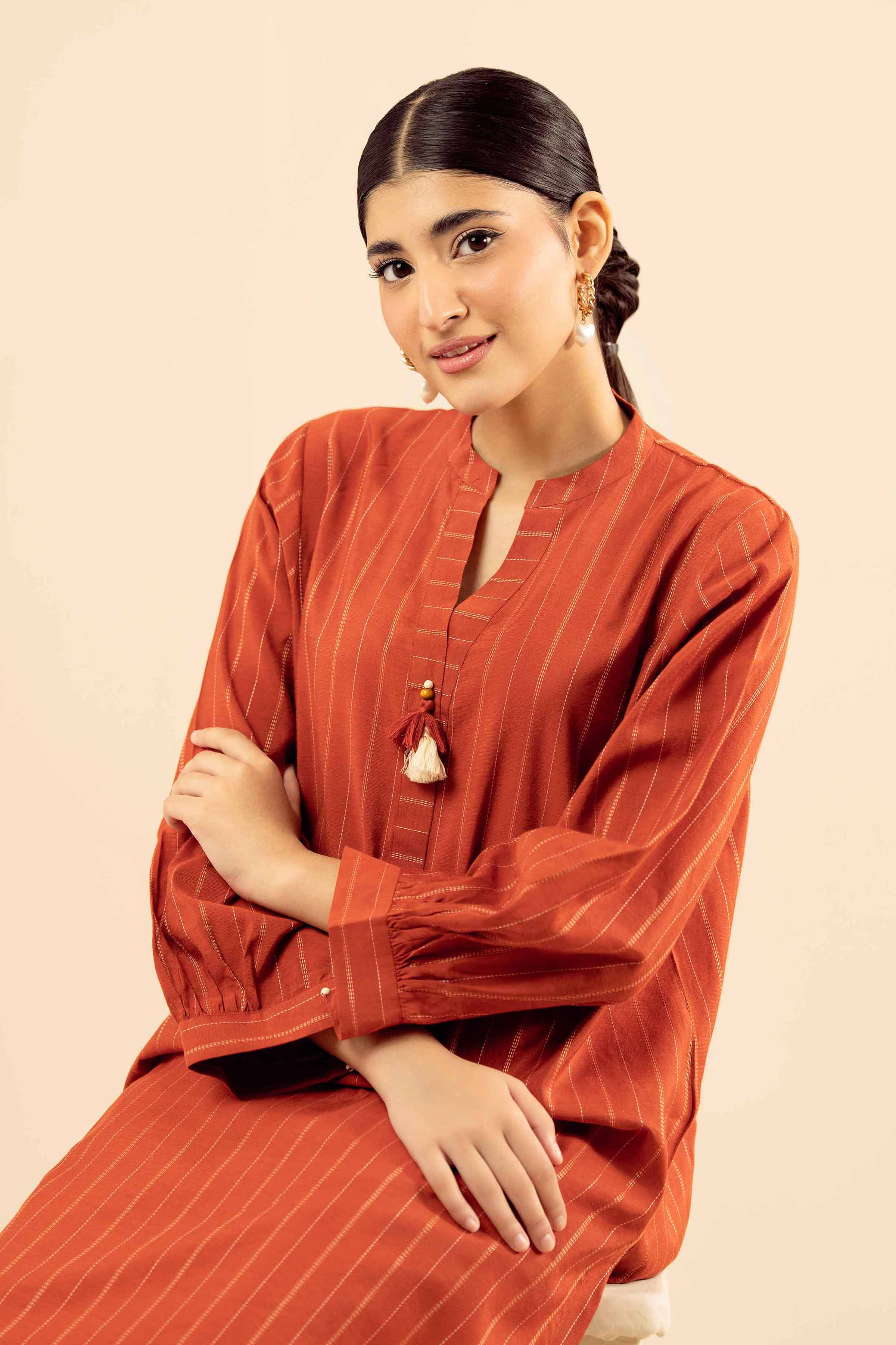 NISHATUAE - Red Solids Mix Fabric Ready to wear Shirt