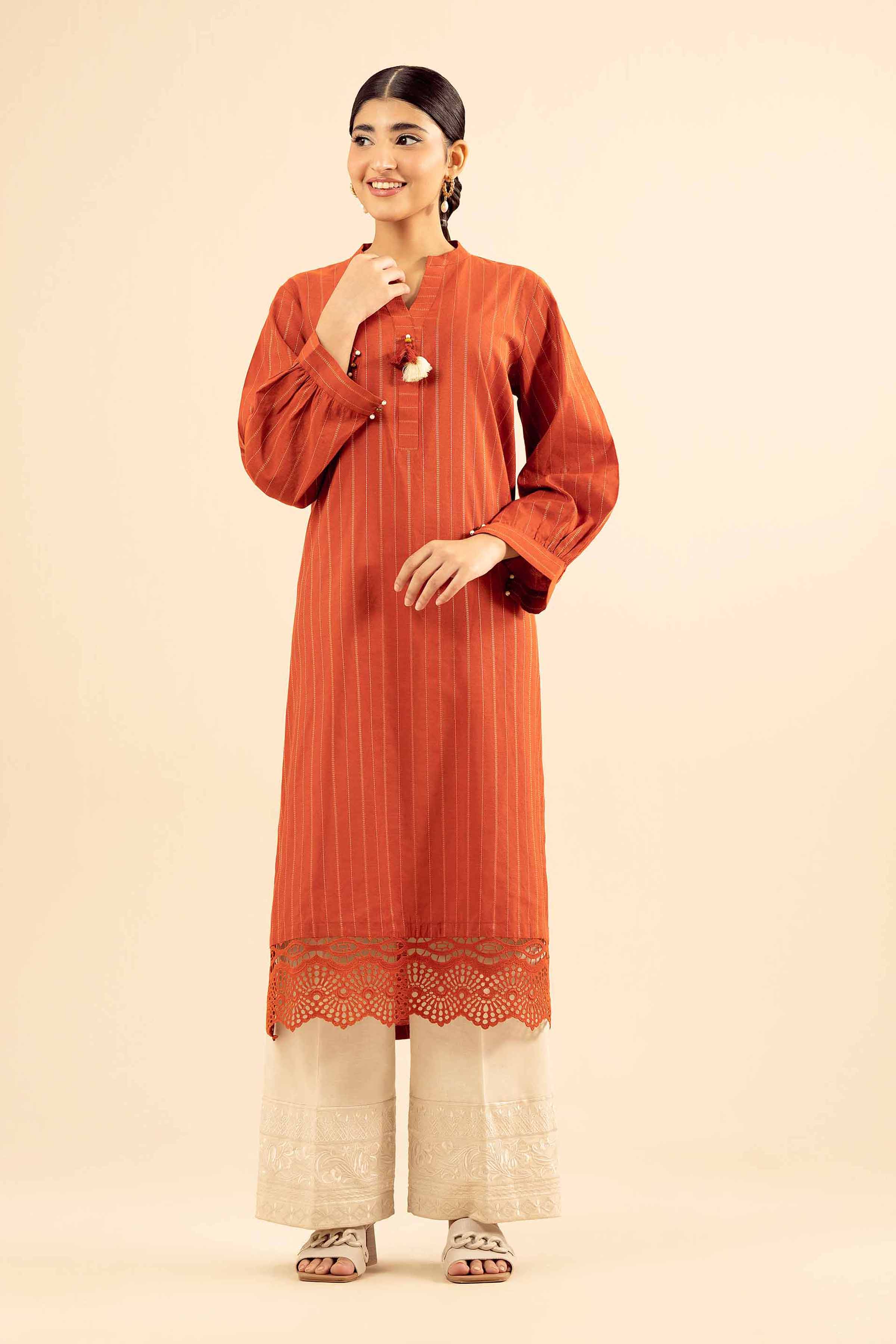 NISHATUAE - Red Solids Mix Fabric Ready to wear Shirt