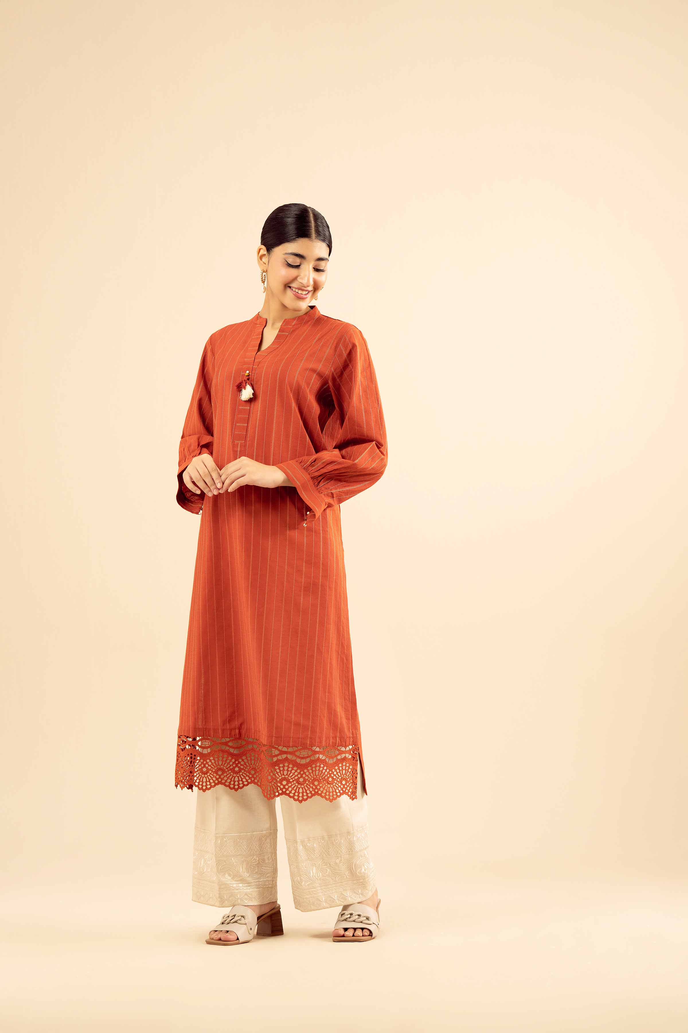 NISHATUAE - Red Solids Mix Fabric Ready to wear Shirt