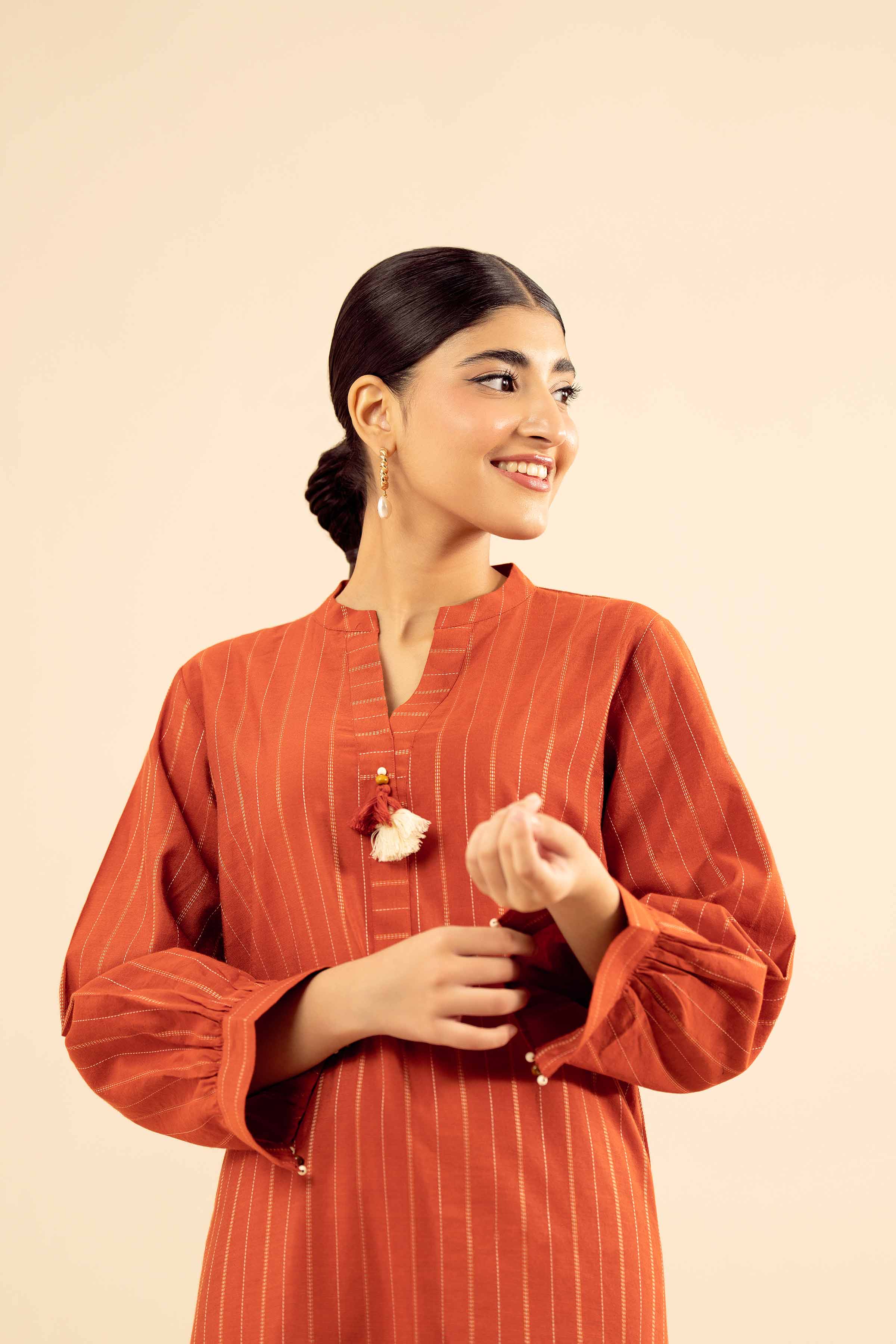 NISHATUAE - Red Solids Mix Fabric Ready to wear Shirt