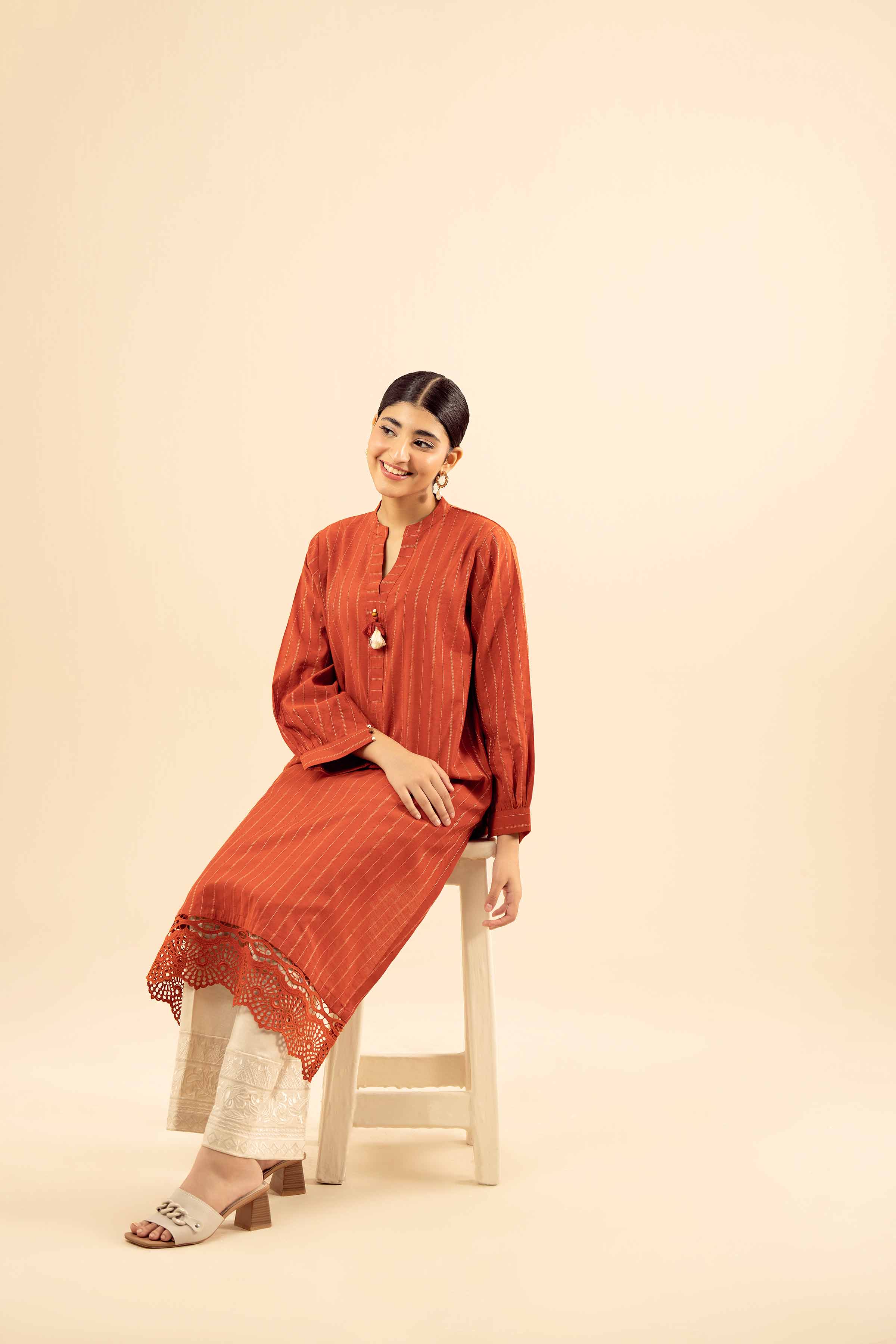 NISHATUAE - Red Solids Mix Fabric Ready to wear Shirt