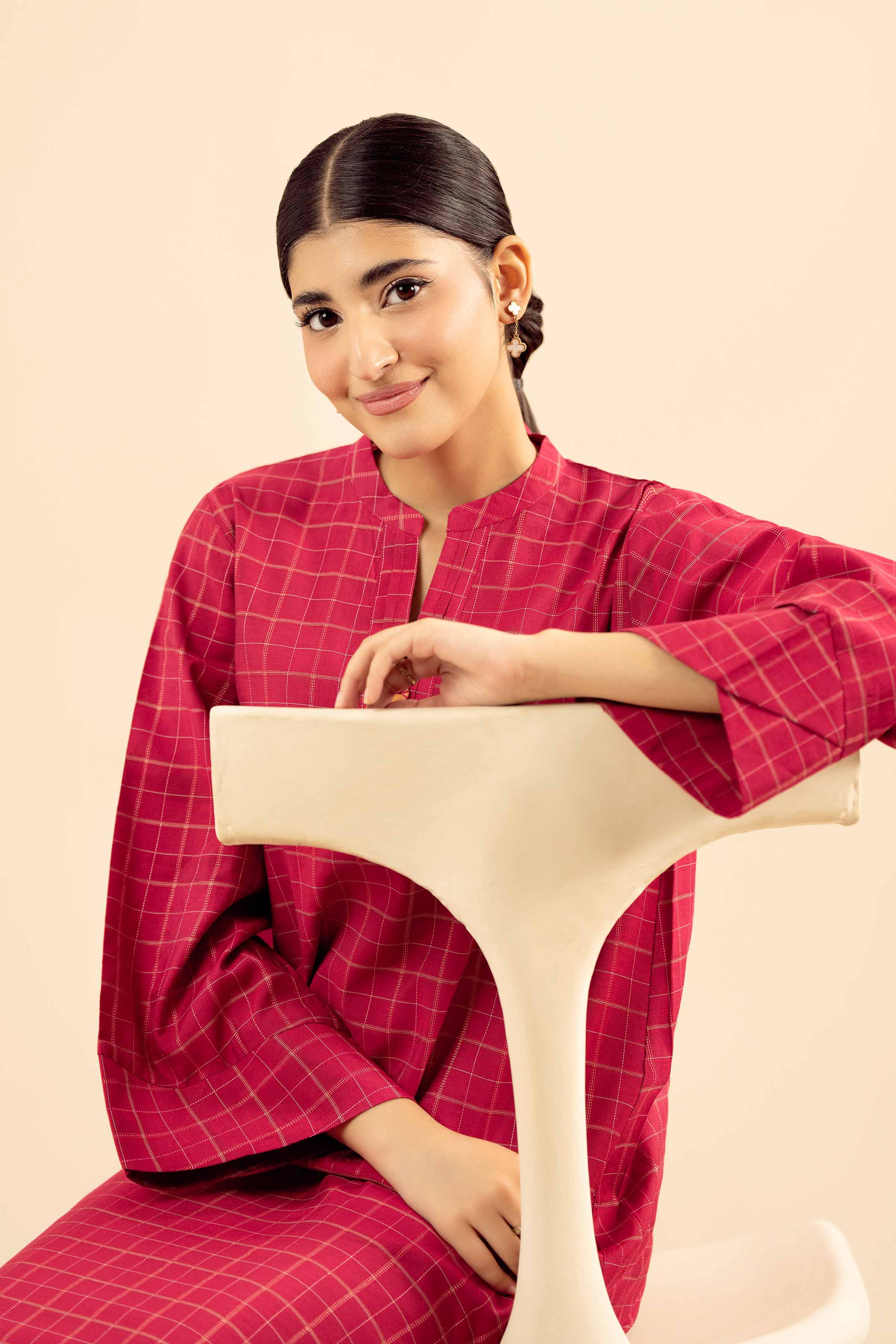 NISHATUAE - Pink Solids Mix Fabric Ready to wear Shirt