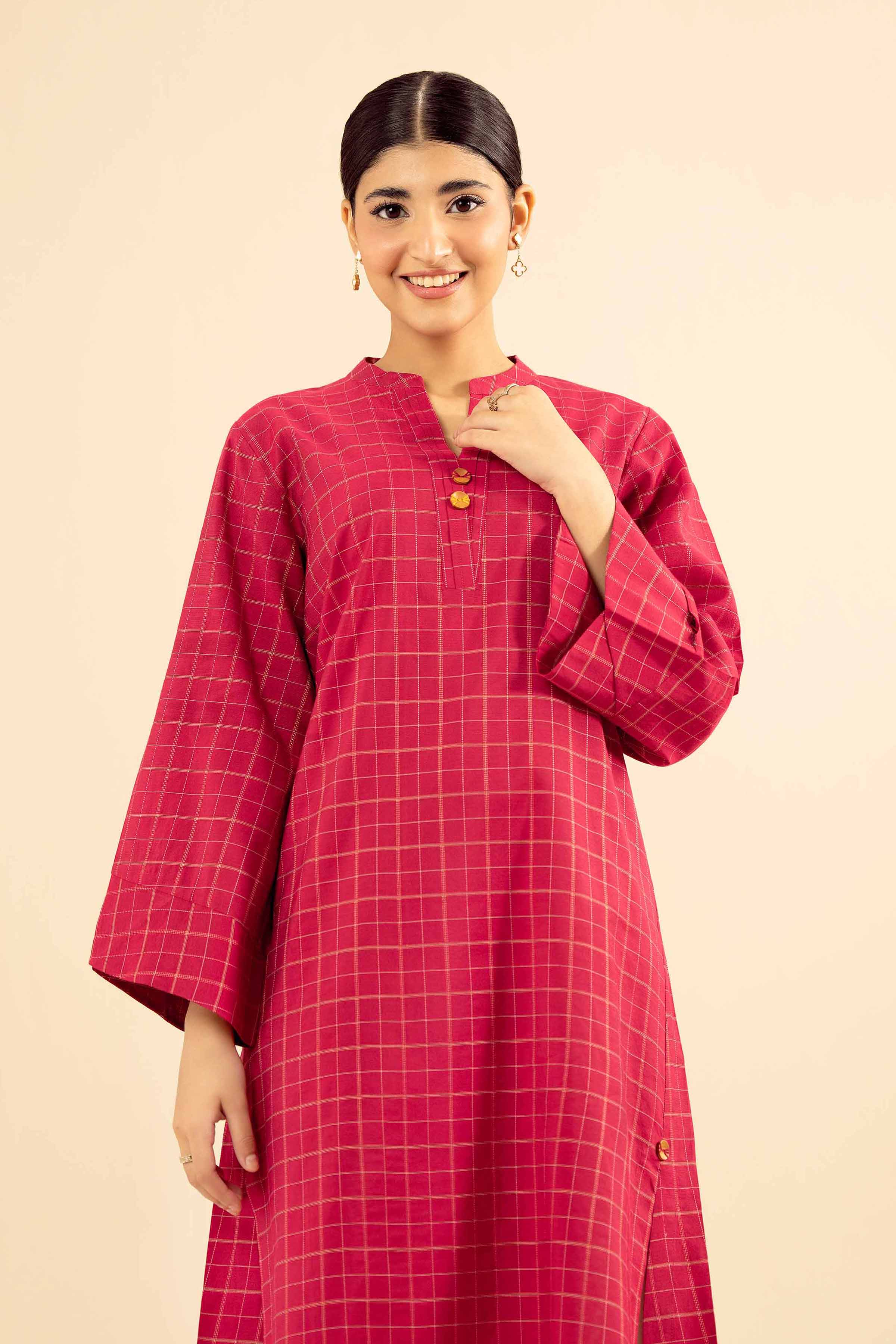 NISHATUAE - Pink Solids Mix Fabric Ready to wear Shirt
