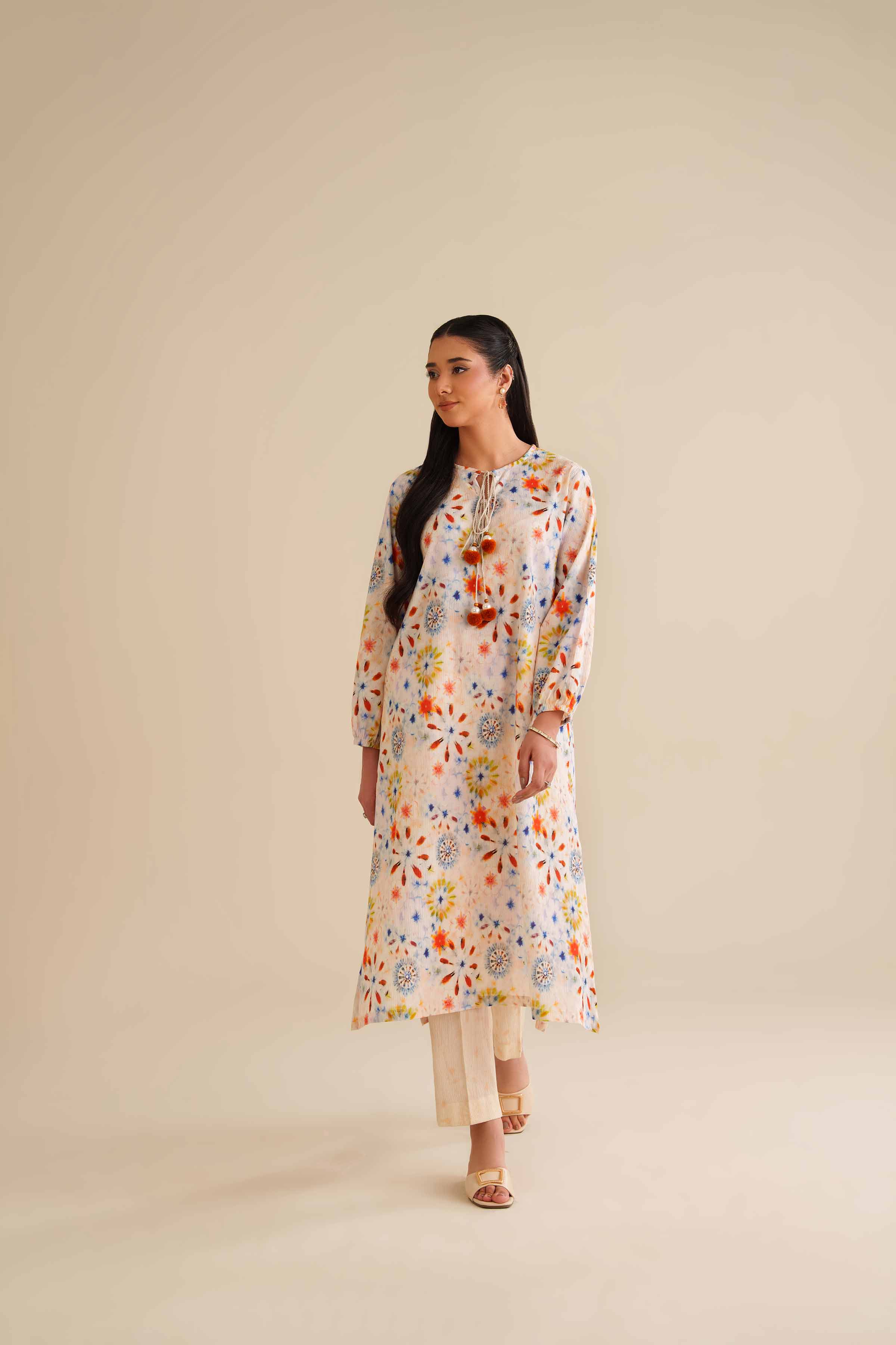 NISHATUAE - Off White Printed Crush 2-piece Ready to wear Dress