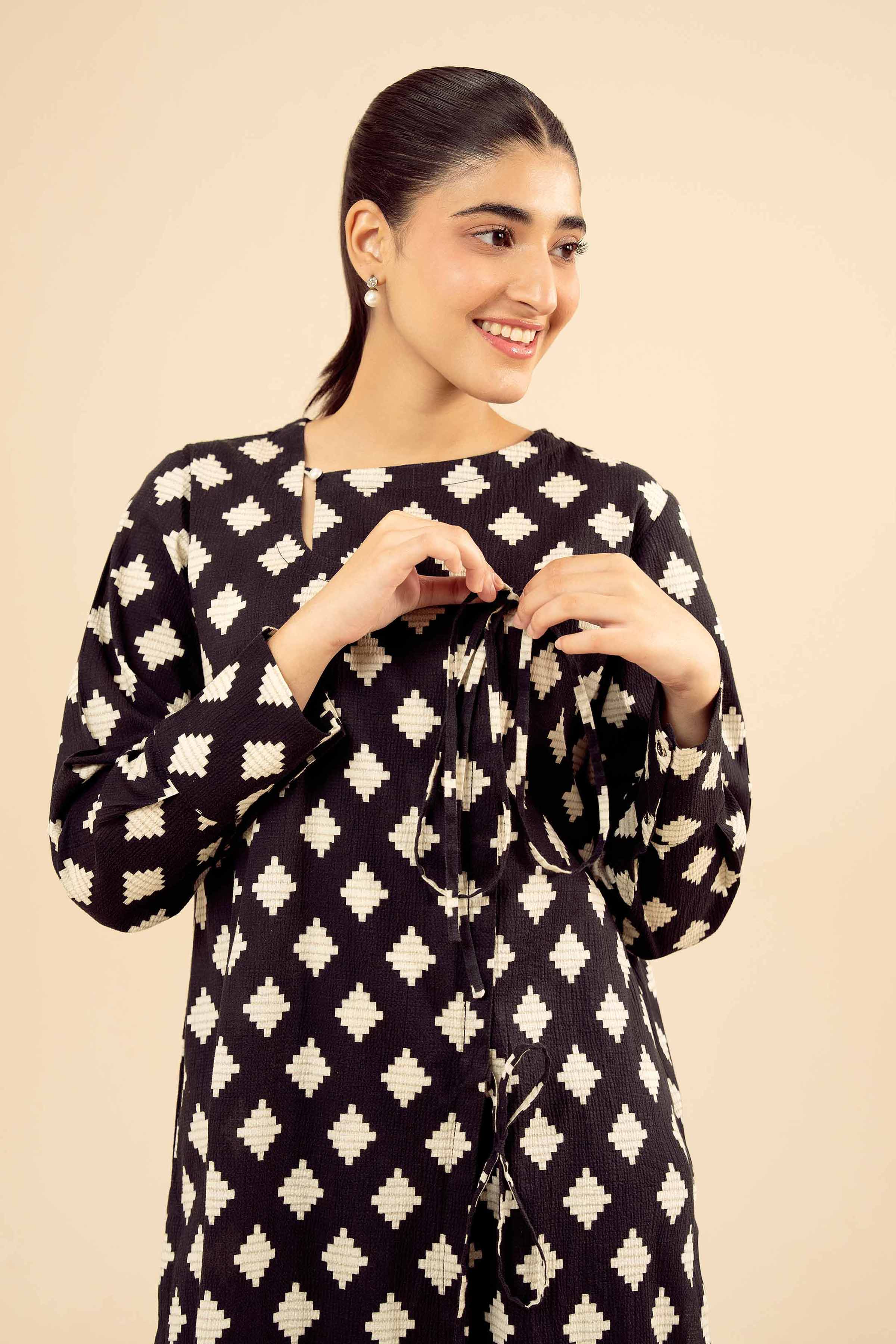 NISHATUAE - Black Printed Crush 2-piece Ready to wear Dress