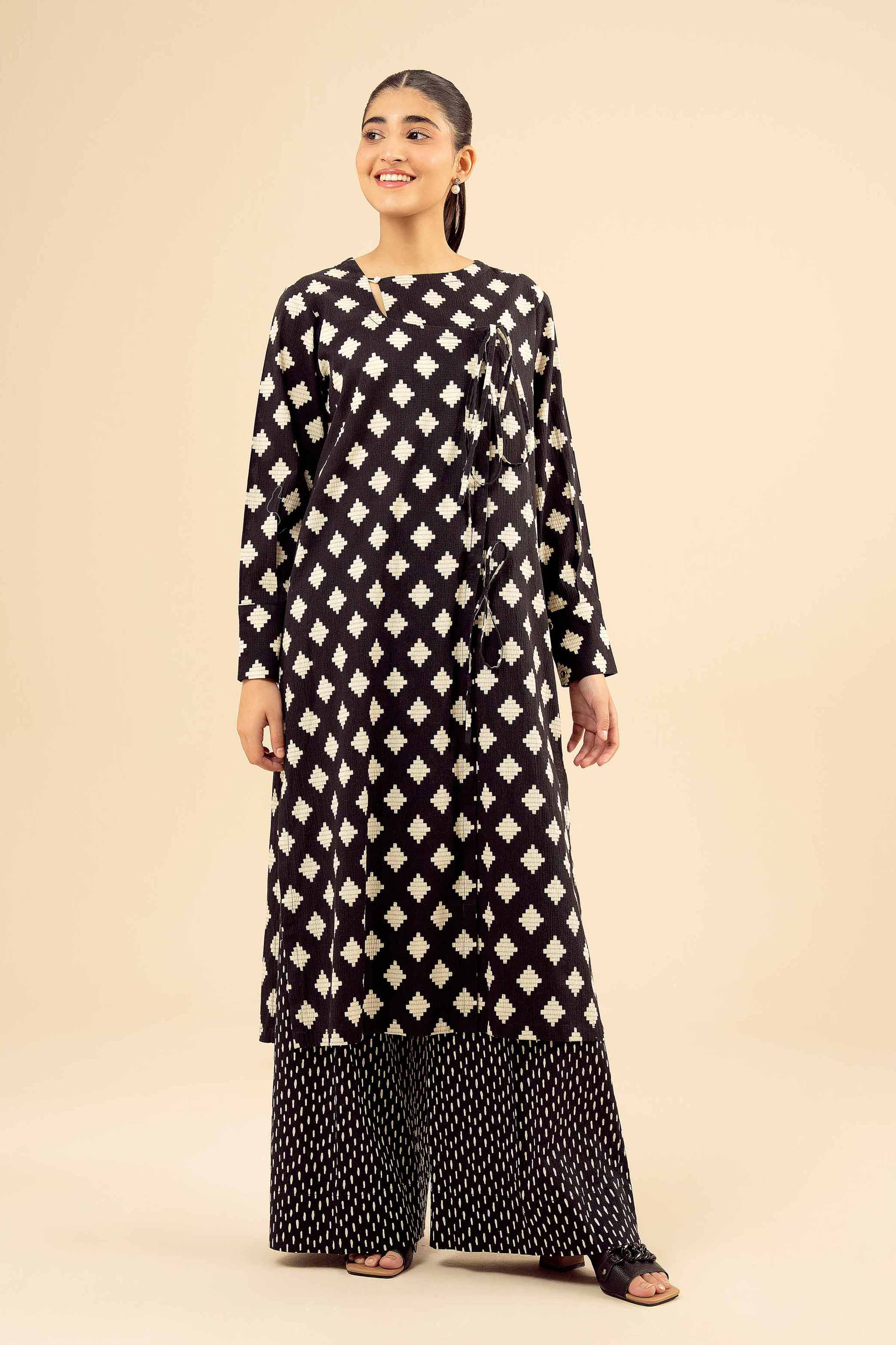 NISHATUAE - Black Printed Crush 2-piece Ready to wear Dress