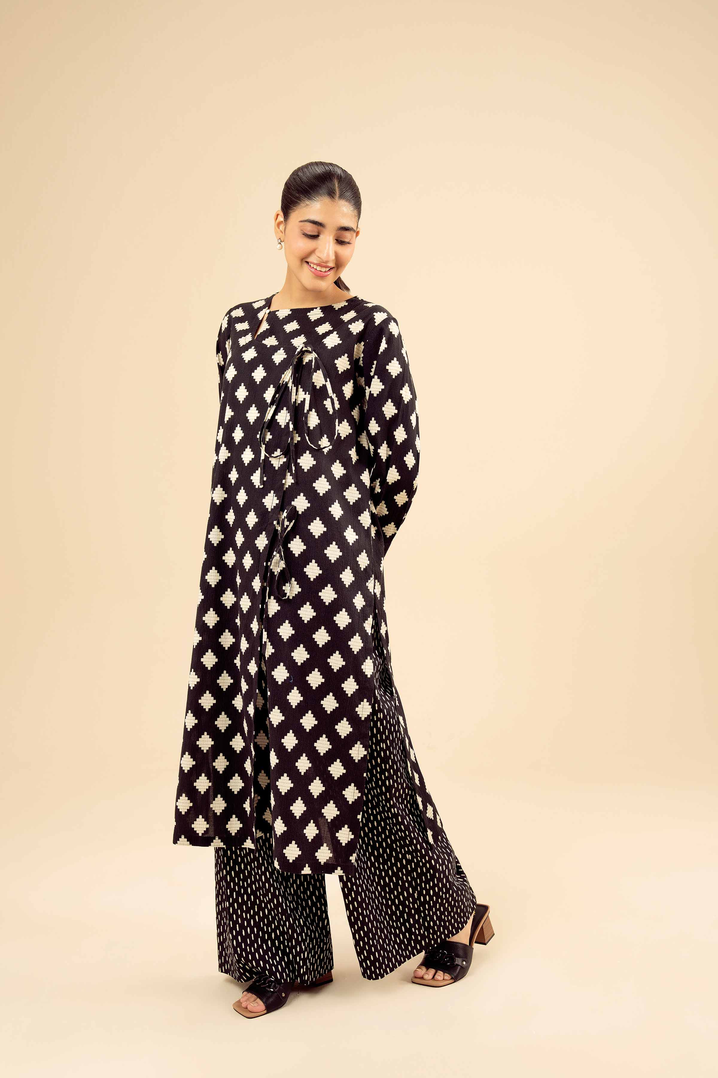 NISHATUAE - Black Printed Crush 2-piece Ready to wear Dress