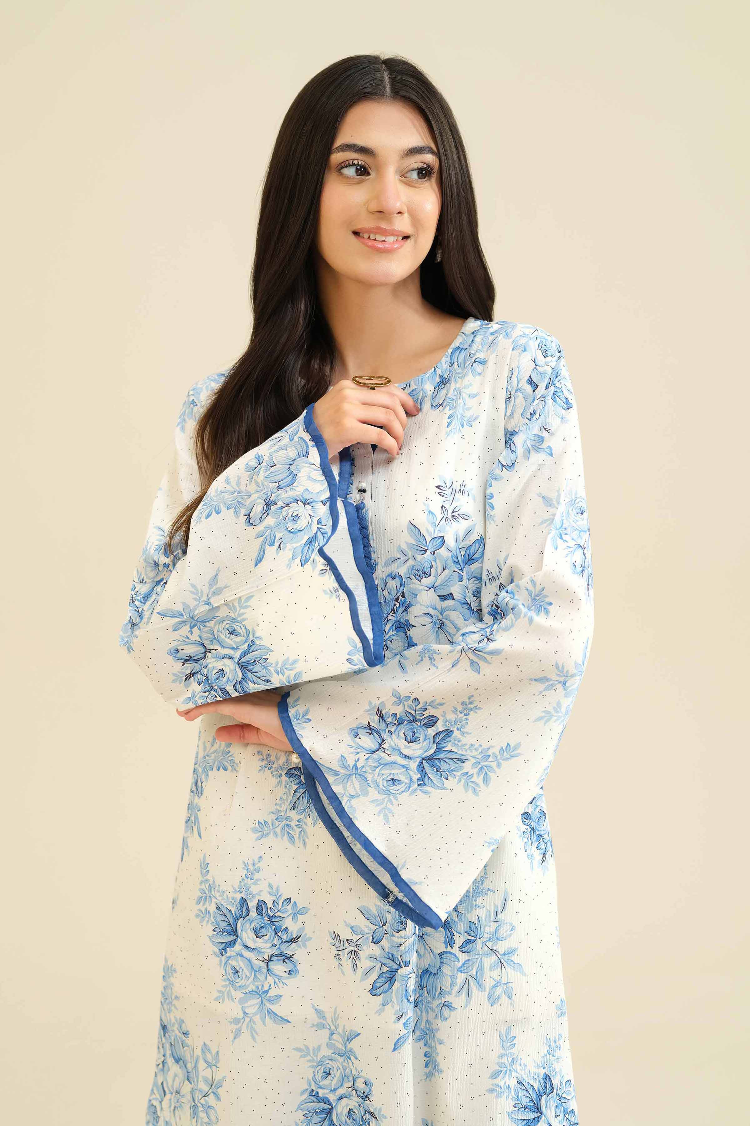 NISHATUAE - White Printed Crush 2-piece Ready to wear Dress