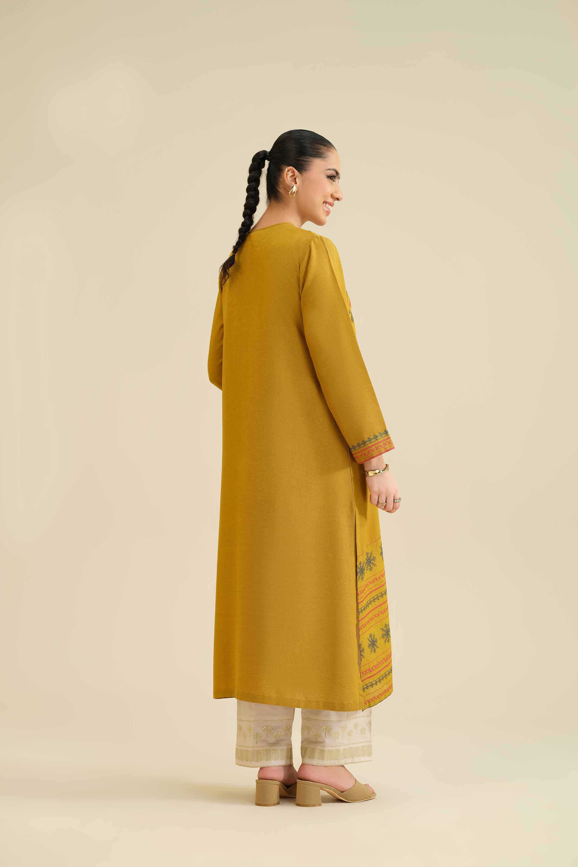 NISHATUAE - Mustard Embroidered Karandi Ready to wear Dress