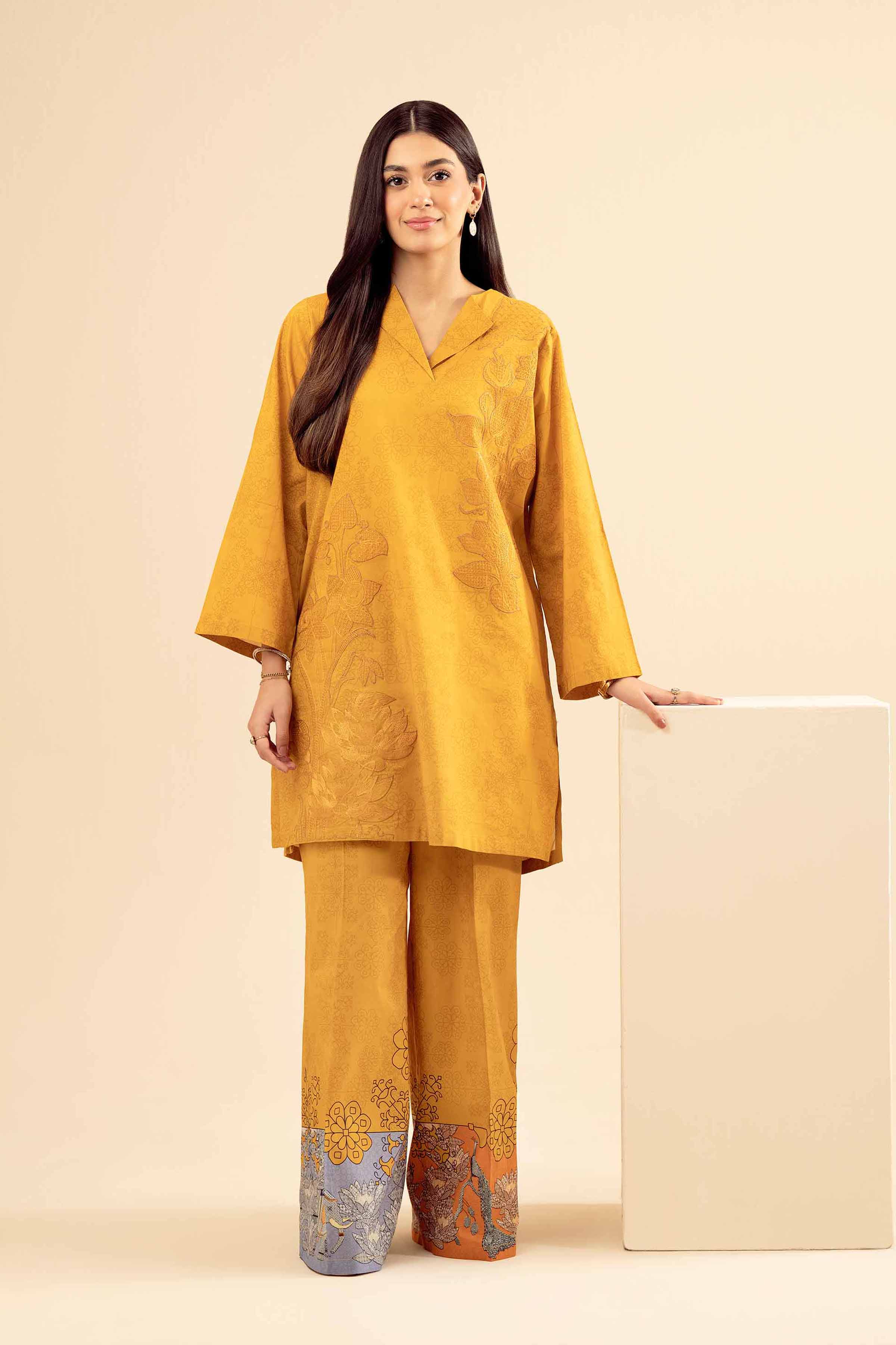 NISHATUAE - Mustard Embroidered Cambric 2-piece Ready to wear Dress