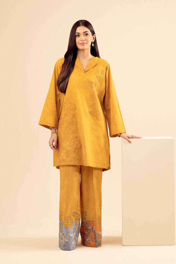 NISHATUAE - Mustard Embroidered Cambric 2-piece Ready to wear Dress