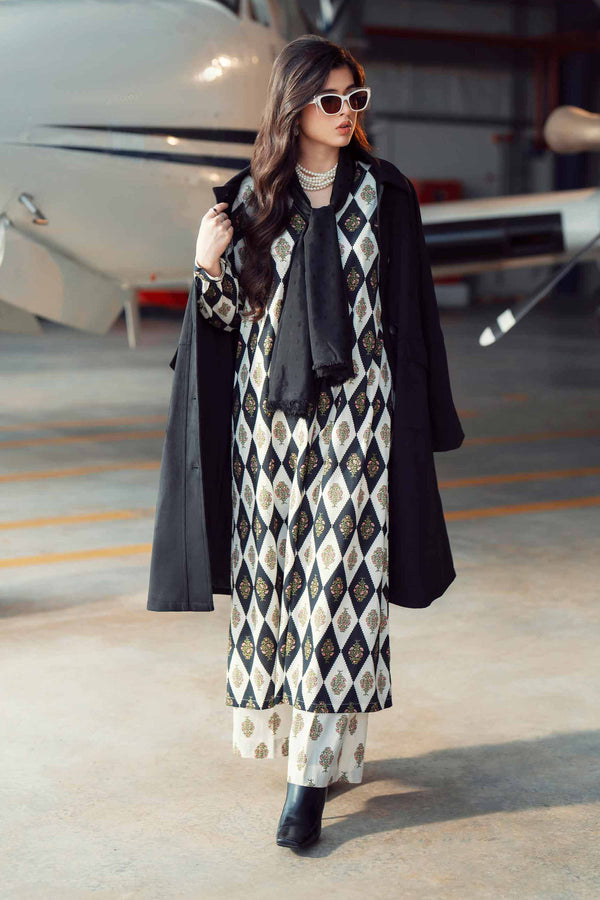 NishatUAE - Black Printed Crush 2-piece ready to wear Dress