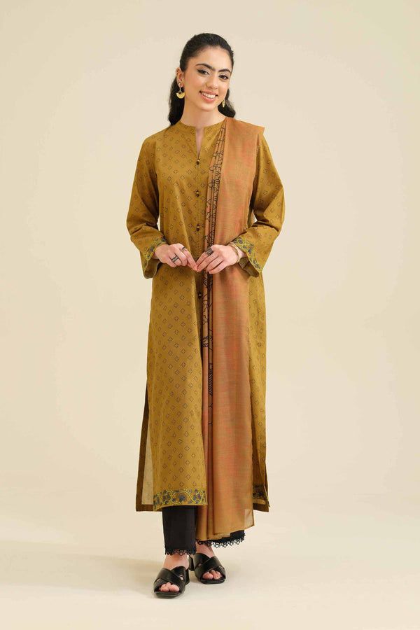 NISHATUAE - Brown Embroidered Cambric 2-piece Ready to wear Dress