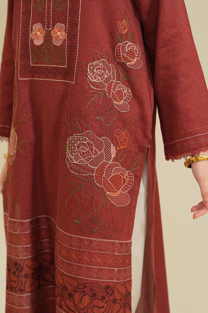 NISHATUAE - Maroon Embroidered Satin 2-piece Ready to wear Dress