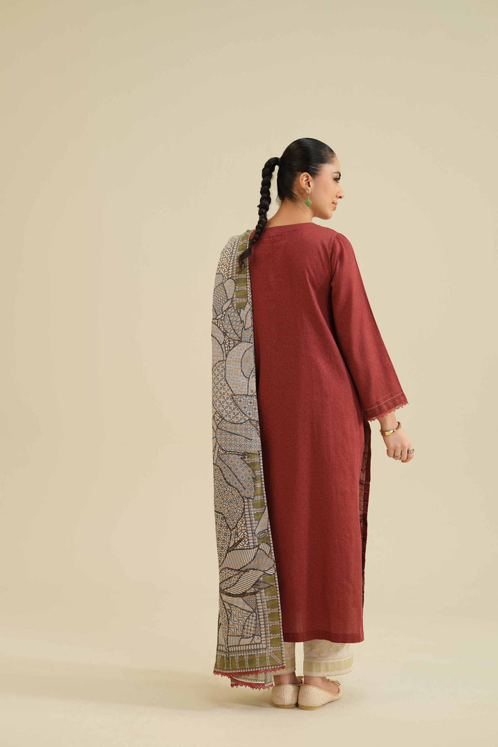 NISHATUAE - Maroon Embroidered Satin 2-piece Ready to wear Dress