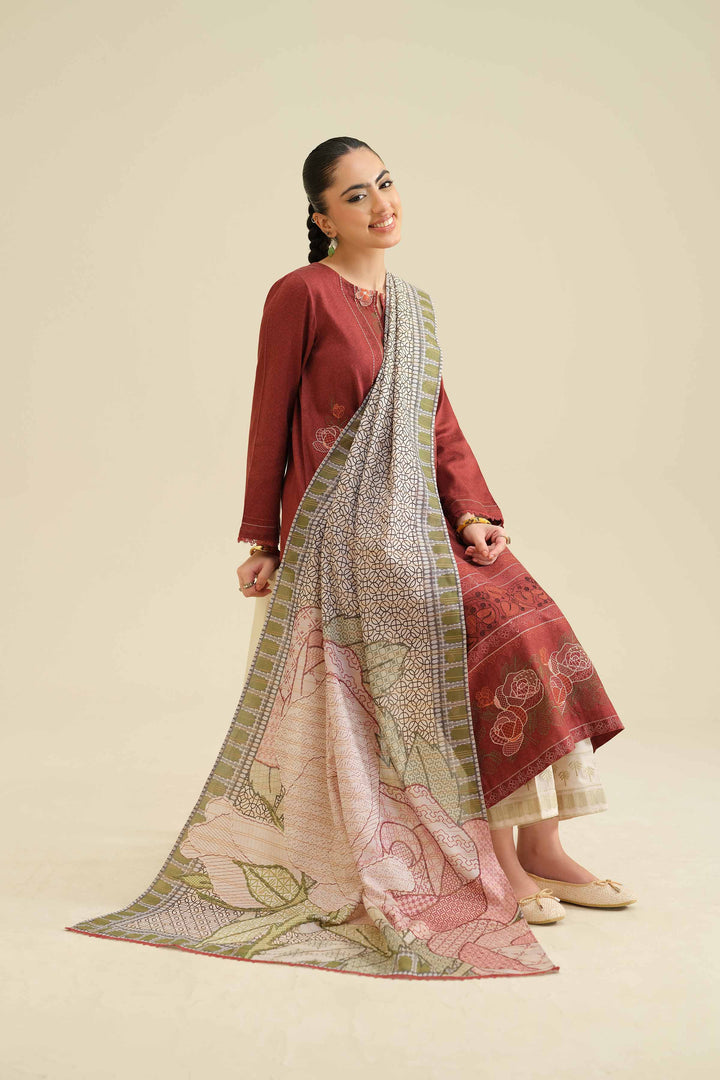 NISHATUAE - Maroon Embroidered Satin 2-piece Ready to wear Dress