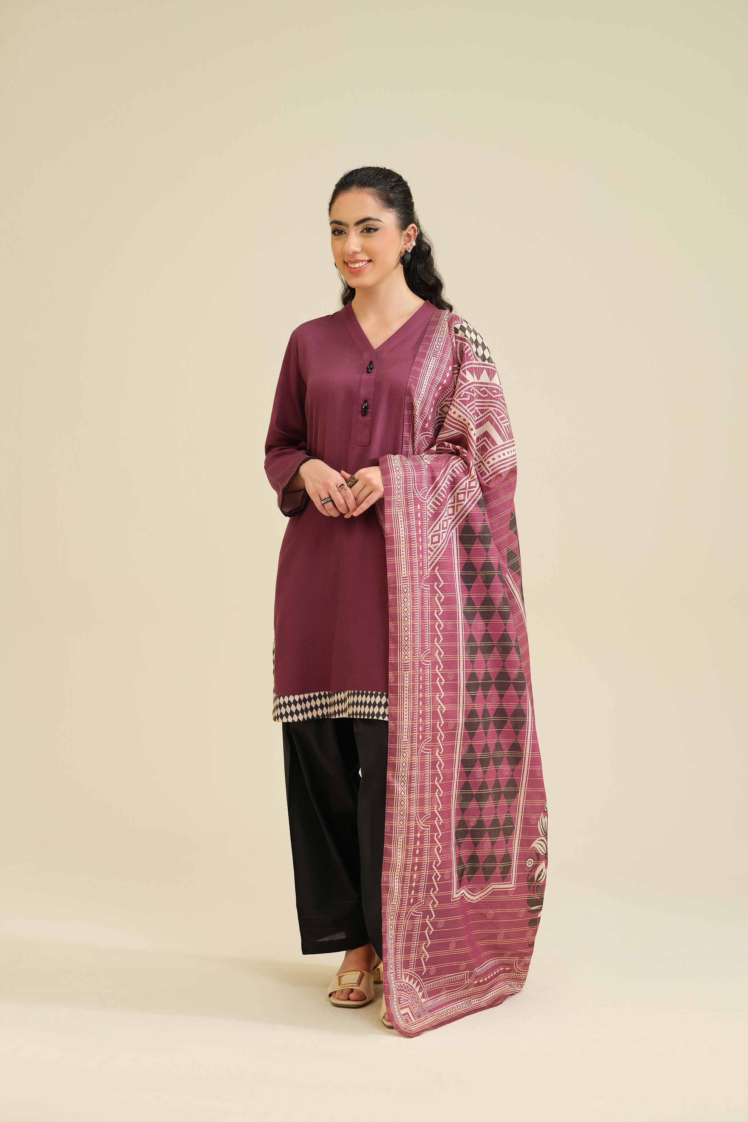 NISHATUAE - Maroon Solids Satin 2-piece Ready to wear Dress