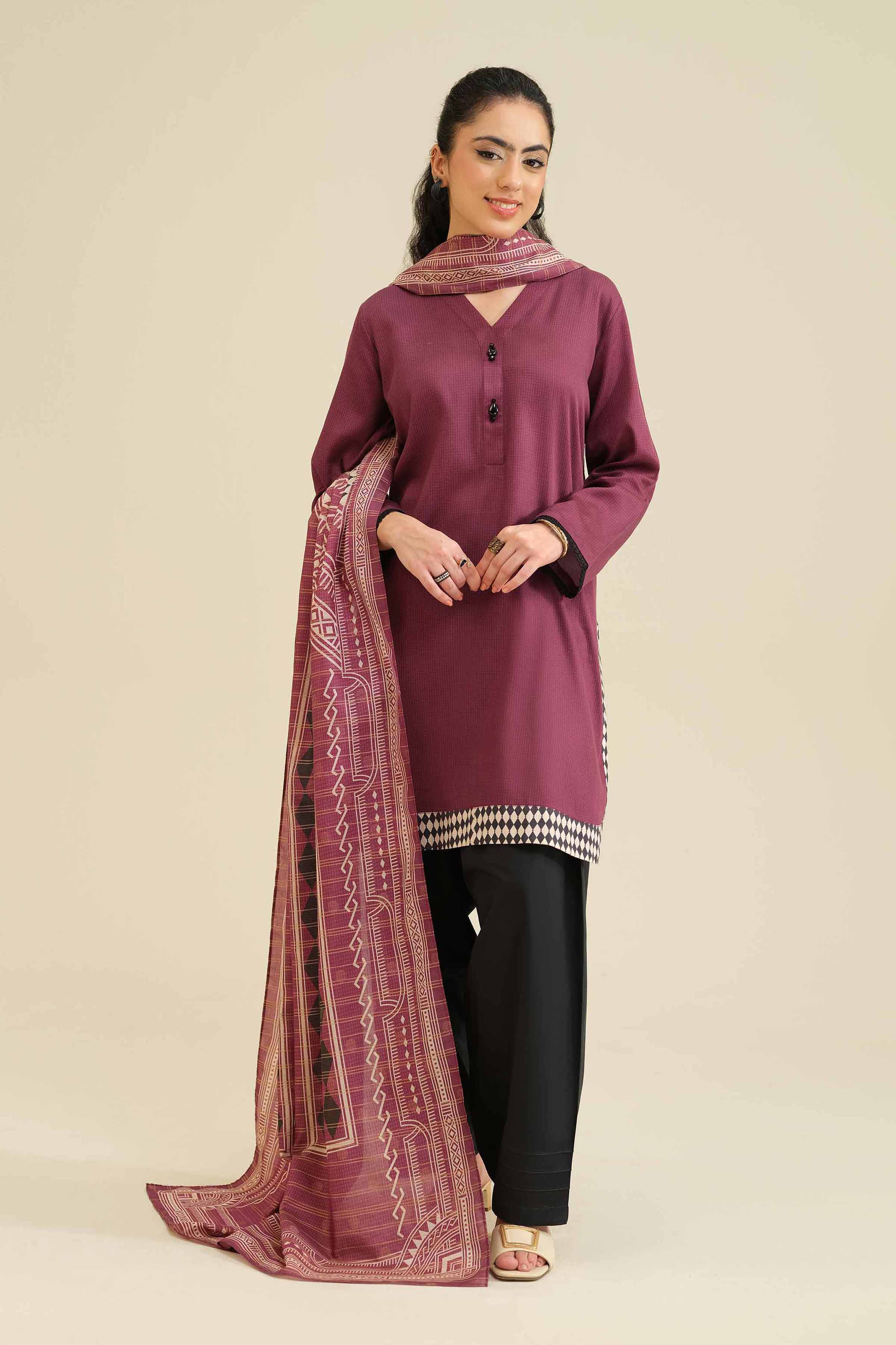 NISHATUAE - Maroon Solids Satin 2-piece Ready to wear Dress