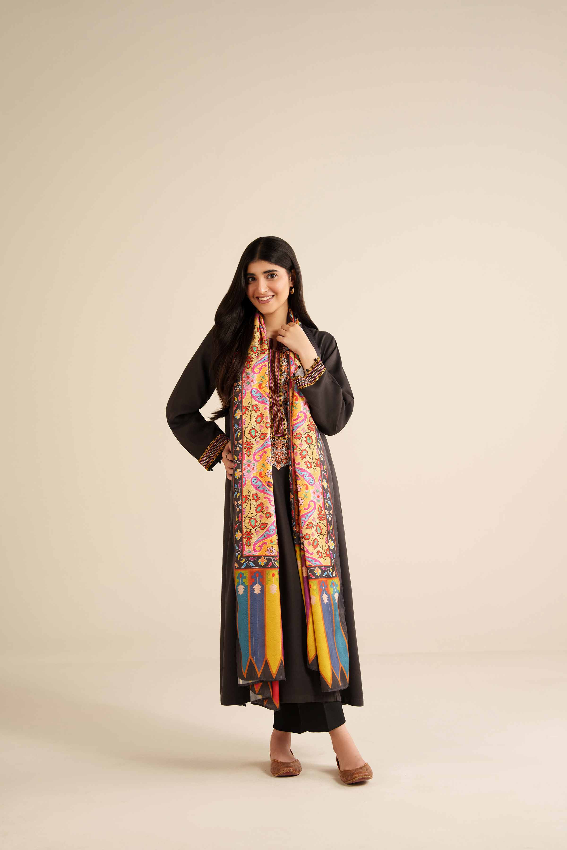 NISHATUAE - Black Embroidered Marina 2-piece Ready to wear Dress