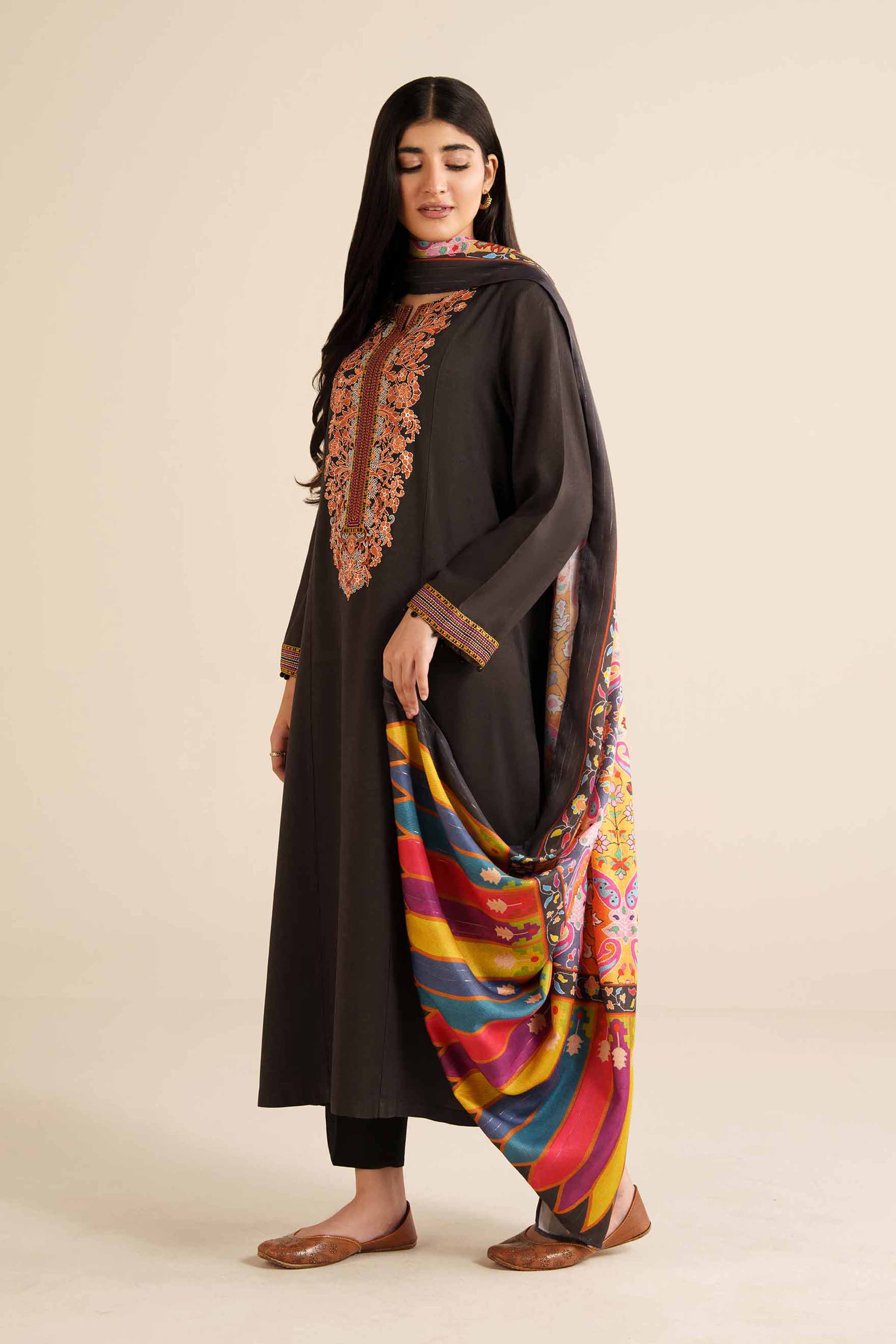 NISHATUAE - Black Embroidered Marina 2-piece Ready to wear Dress
