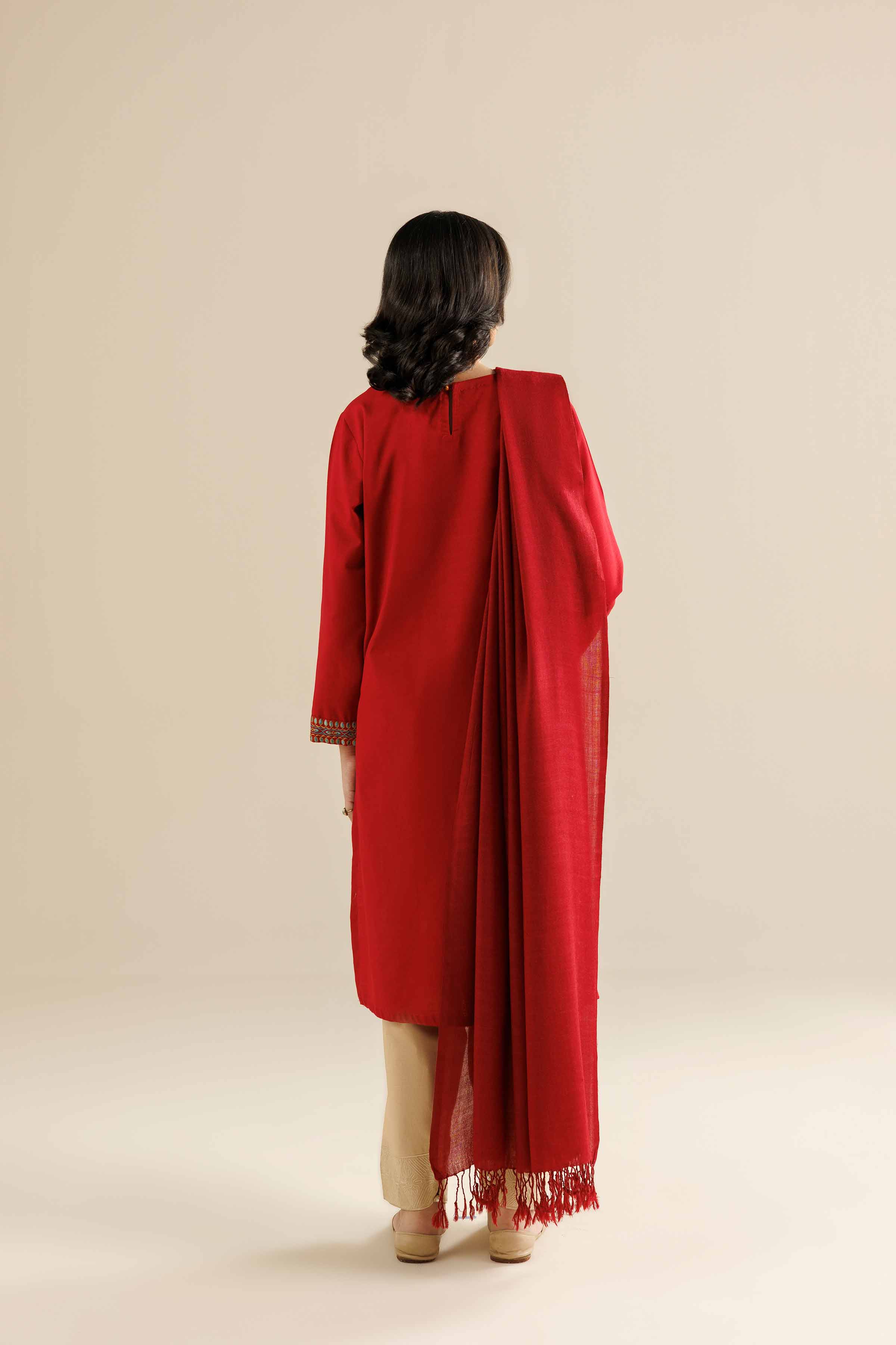 NISHATUAE - Red Embroidered Khaddar 2-piece Ready to wear Dress