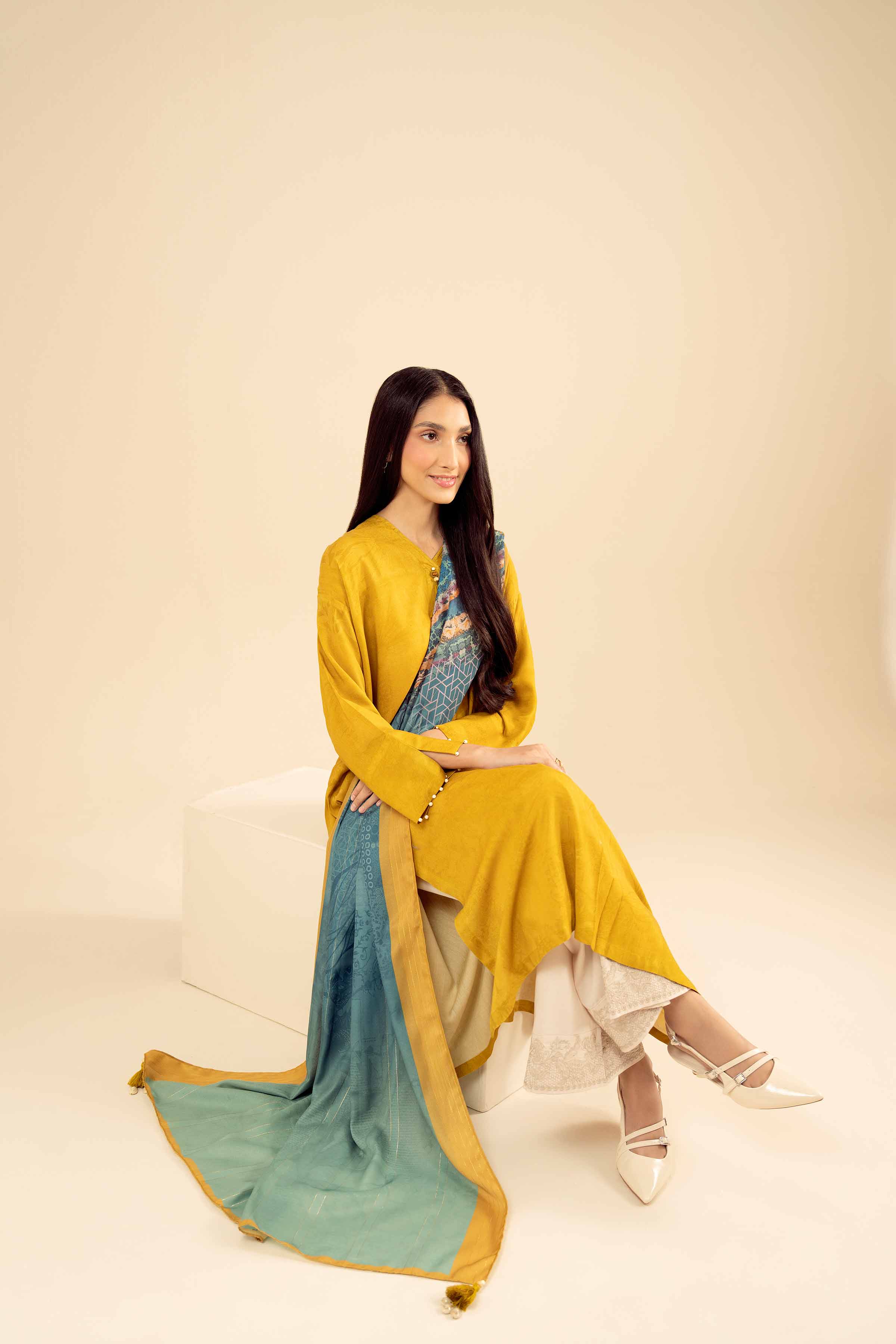 NISHATUAE - Mustard Printed Marina 2-piece Ready to wear Dress