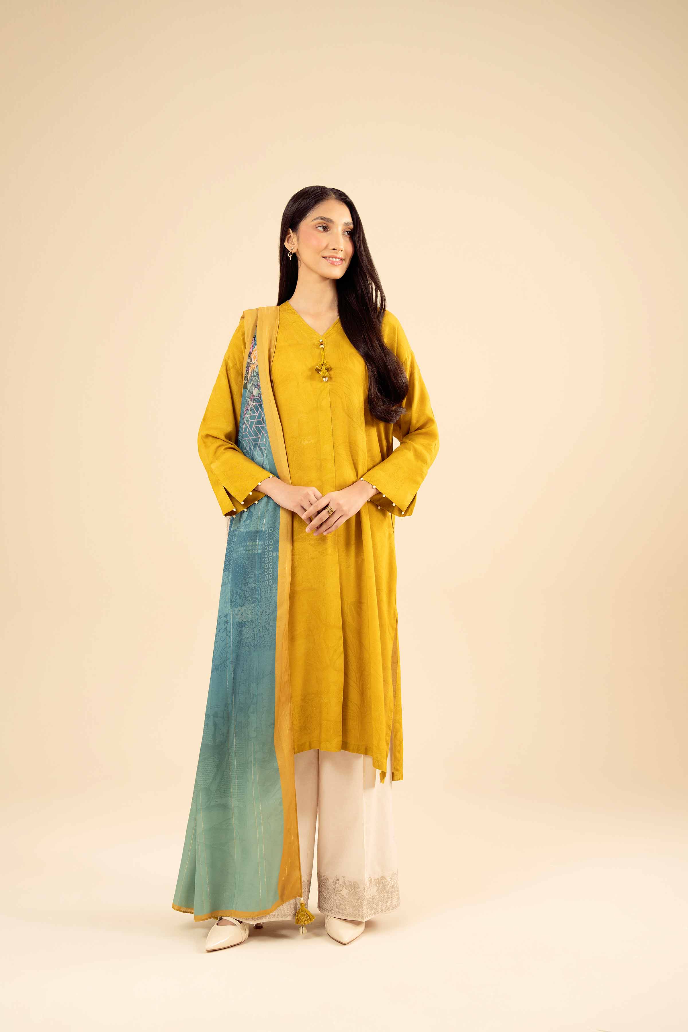 NISHATUAE - Mustard Printed Marina 2-piece Ready to wear Dress