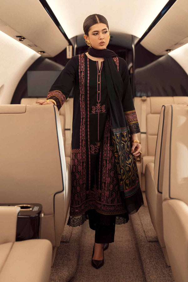 NISHATUAE - Black Embroidered Karandi 3-piece Ready to wear Suit