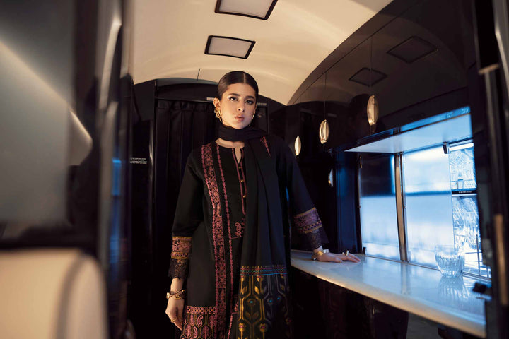 NISHATUAE - Black Embroidered Karandi 3-piece Ready to wear Suit