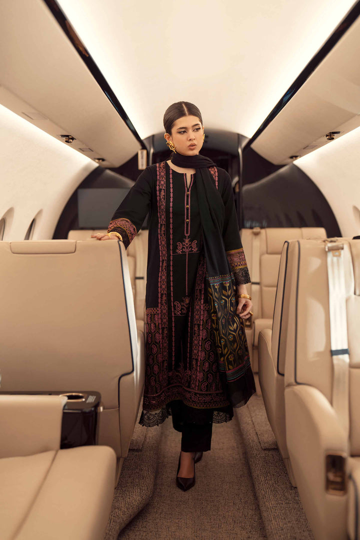 NISHATUAE - Black Embroidered Karandi 3-piece Ready to wear Suit
