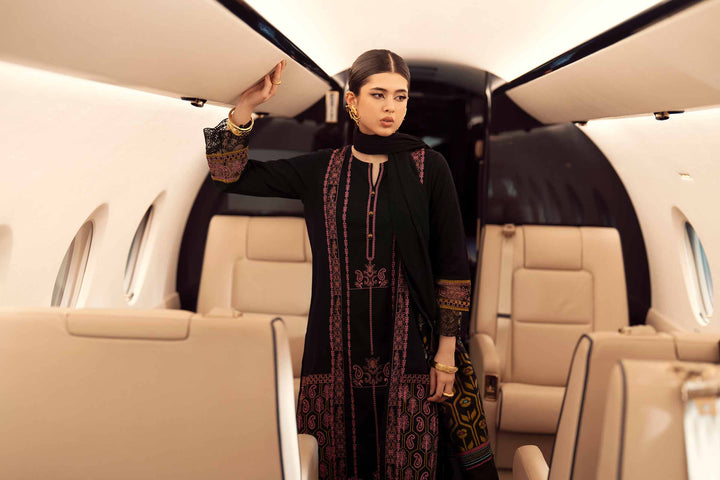 NISHATUAE - Black Embroidered Karandi 3-piece Ready to wear Suit