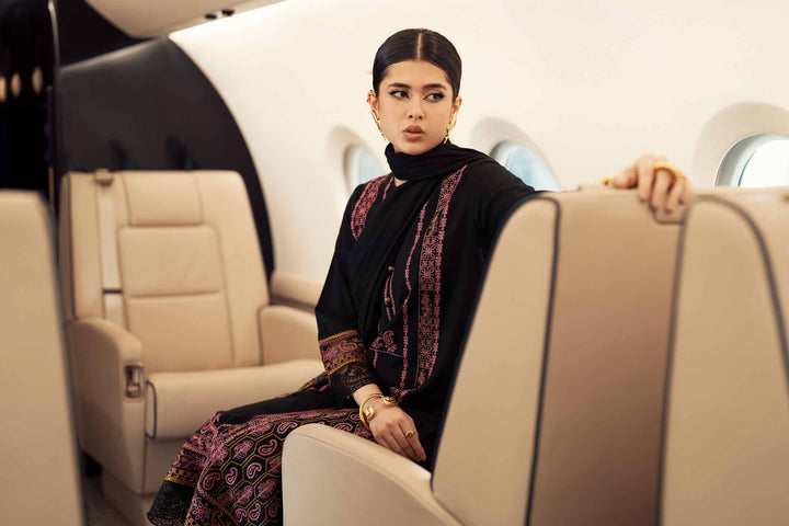 NISHATUAE - Black Embroidered Karandi 3-piece Ready to wear Suit