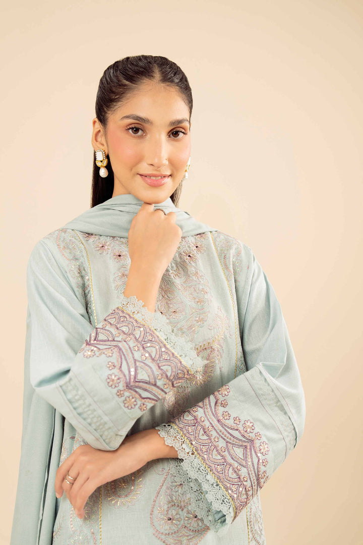 NISHATUAE - Blue Embroidered Karandi 3-piece Ready to wear Suit