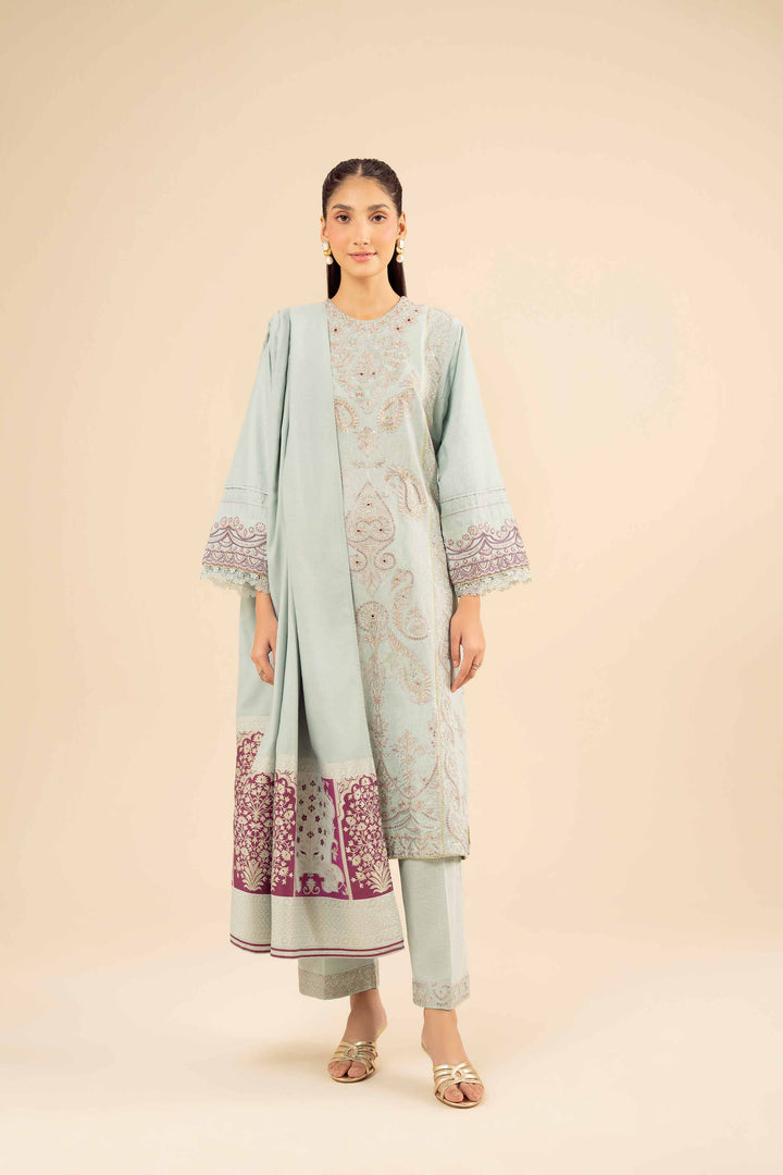 NISHATUAE - Blue Embroidered Karandi 3-piece Ready to wear Suit
