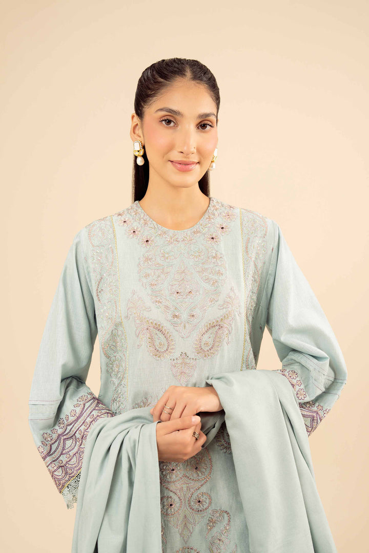 NISHATUAE - Blue Embroidered Karandi 3-piece Ready to wear Suit