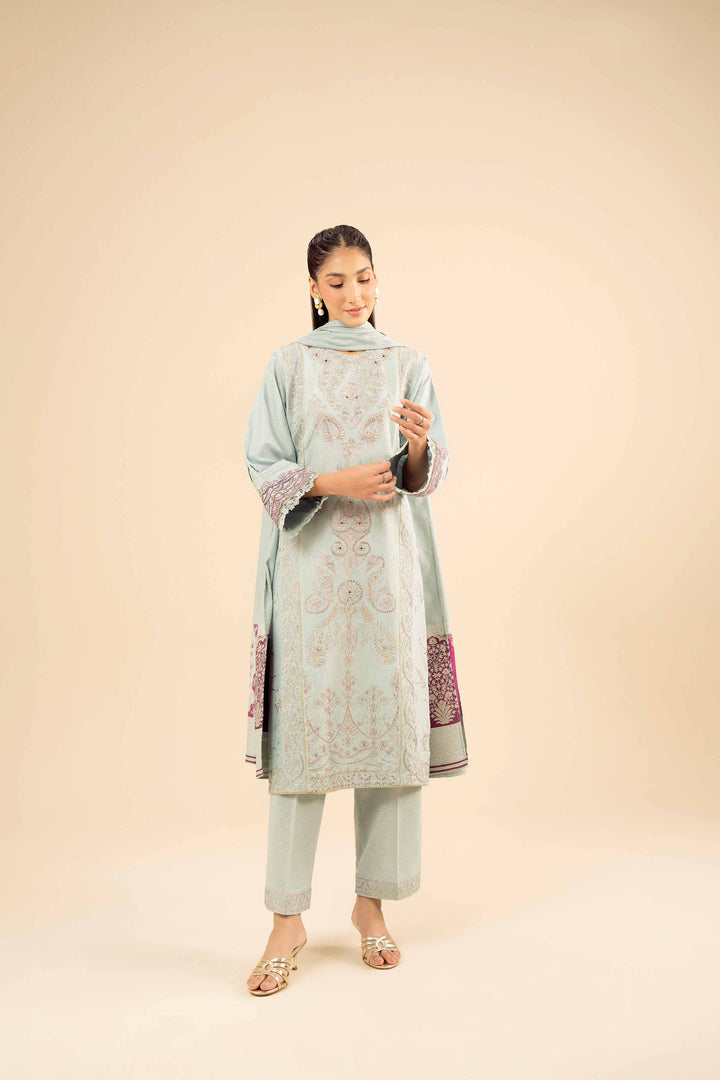 NISHATUAE - Blue Embroidered Karandi 3-piece Ready to wear Suit