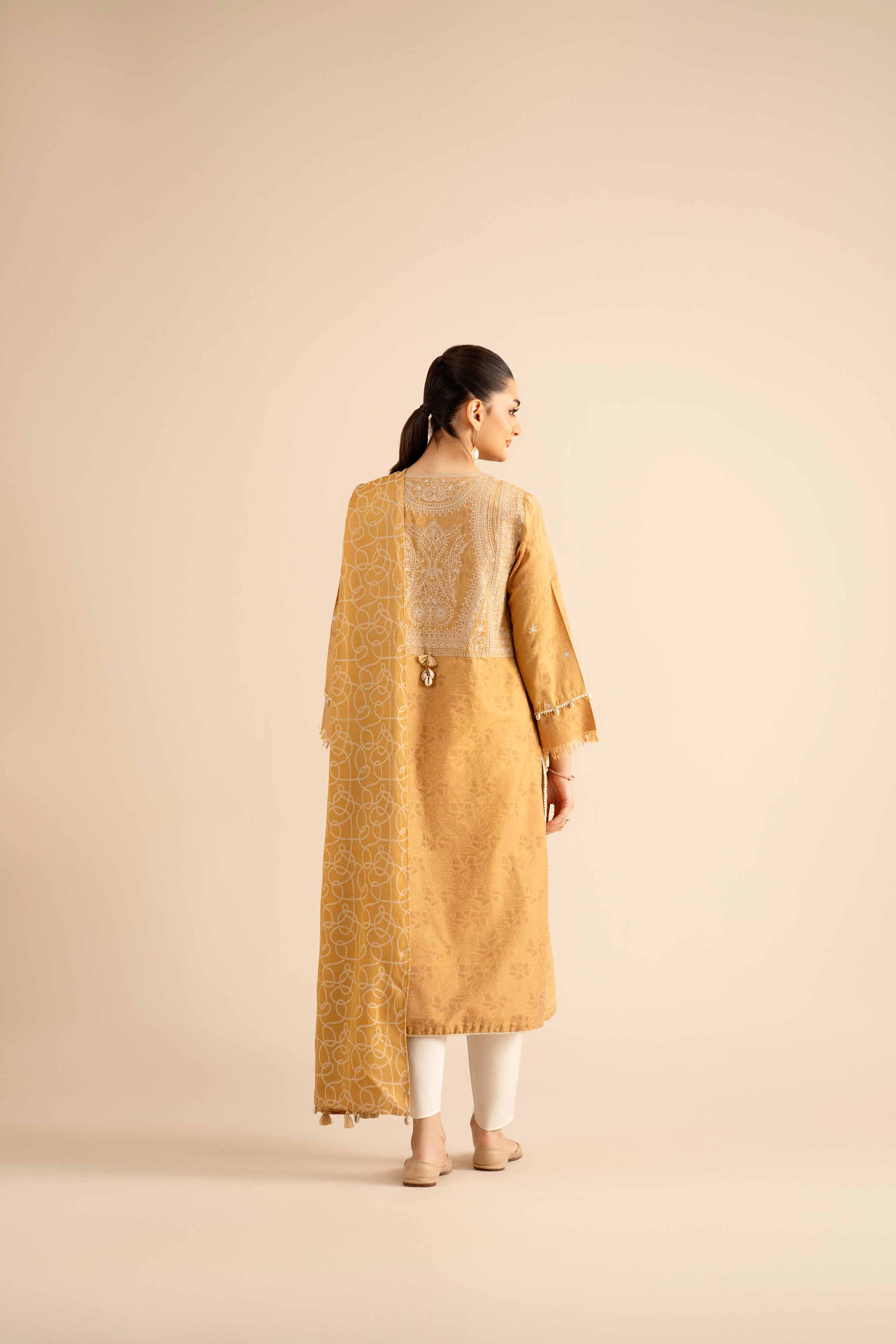NISHATUAE - Mustard Embroidered Jacquard 2-piece Ready to wear Dress