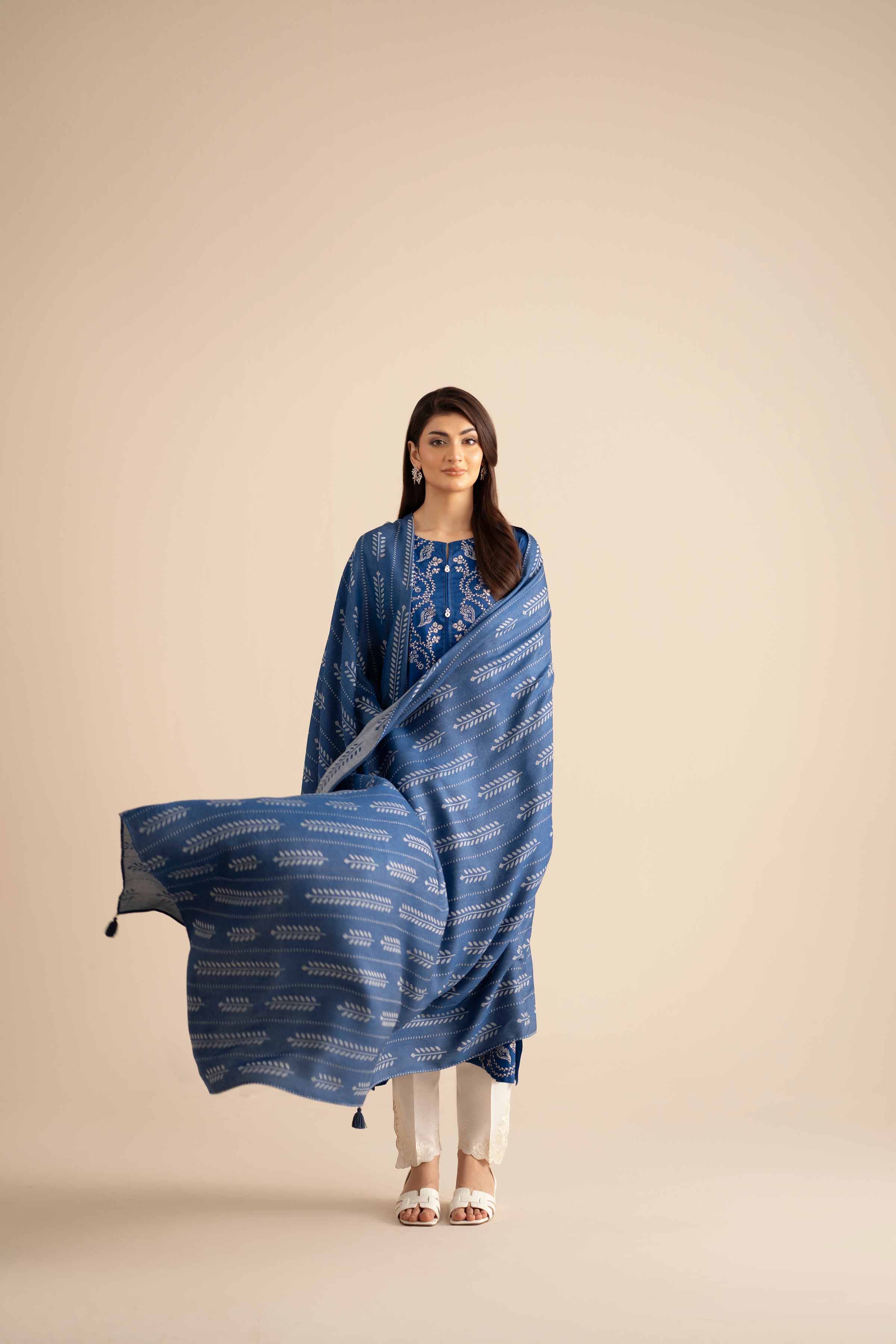 NISHATUAE - Blue Embroidered Jacquard 2-piece Ready to wear Dress