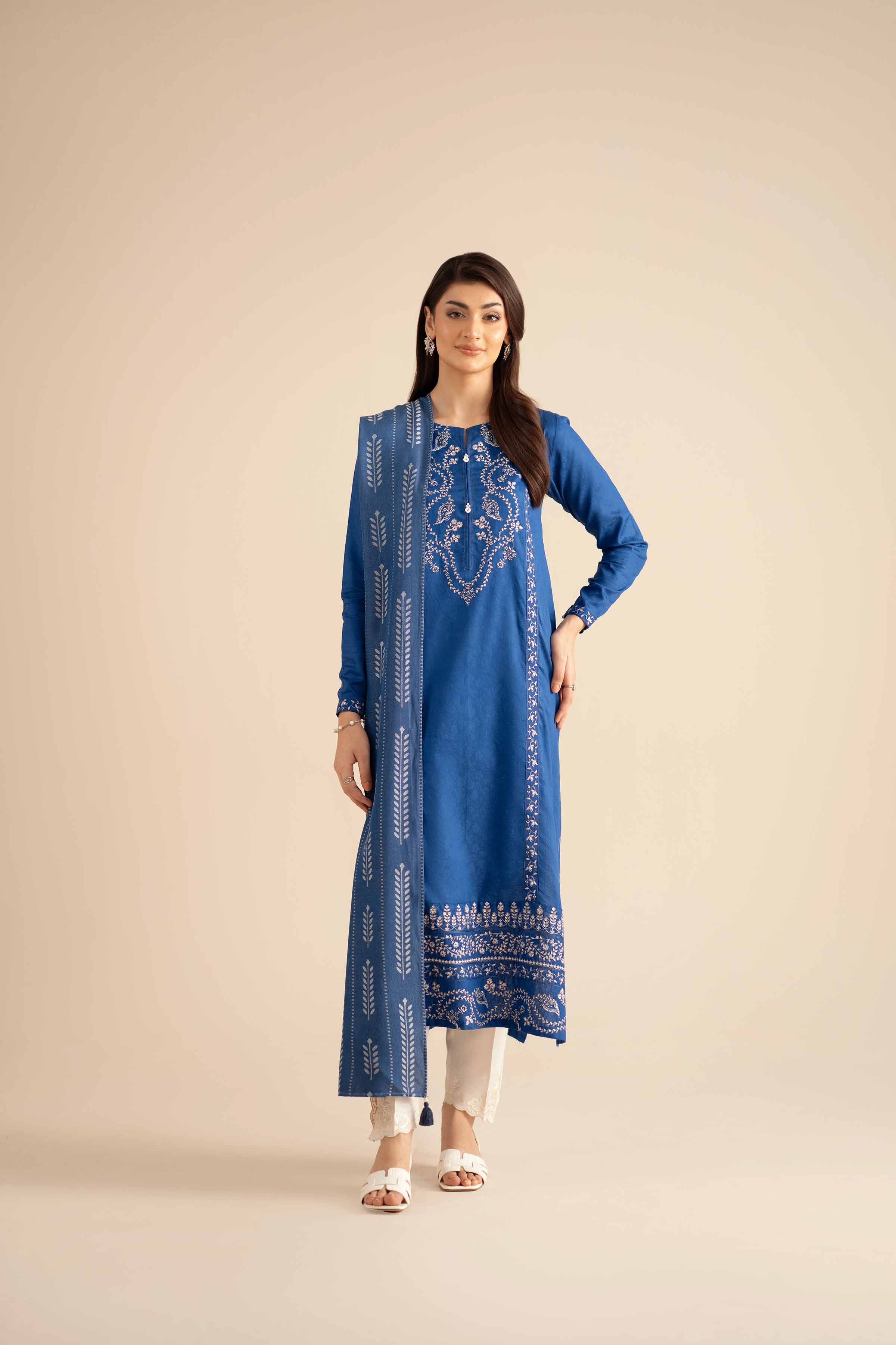NISHATUAE - Blue Embroidered Jacquard 2-piece Ready to wear Dress