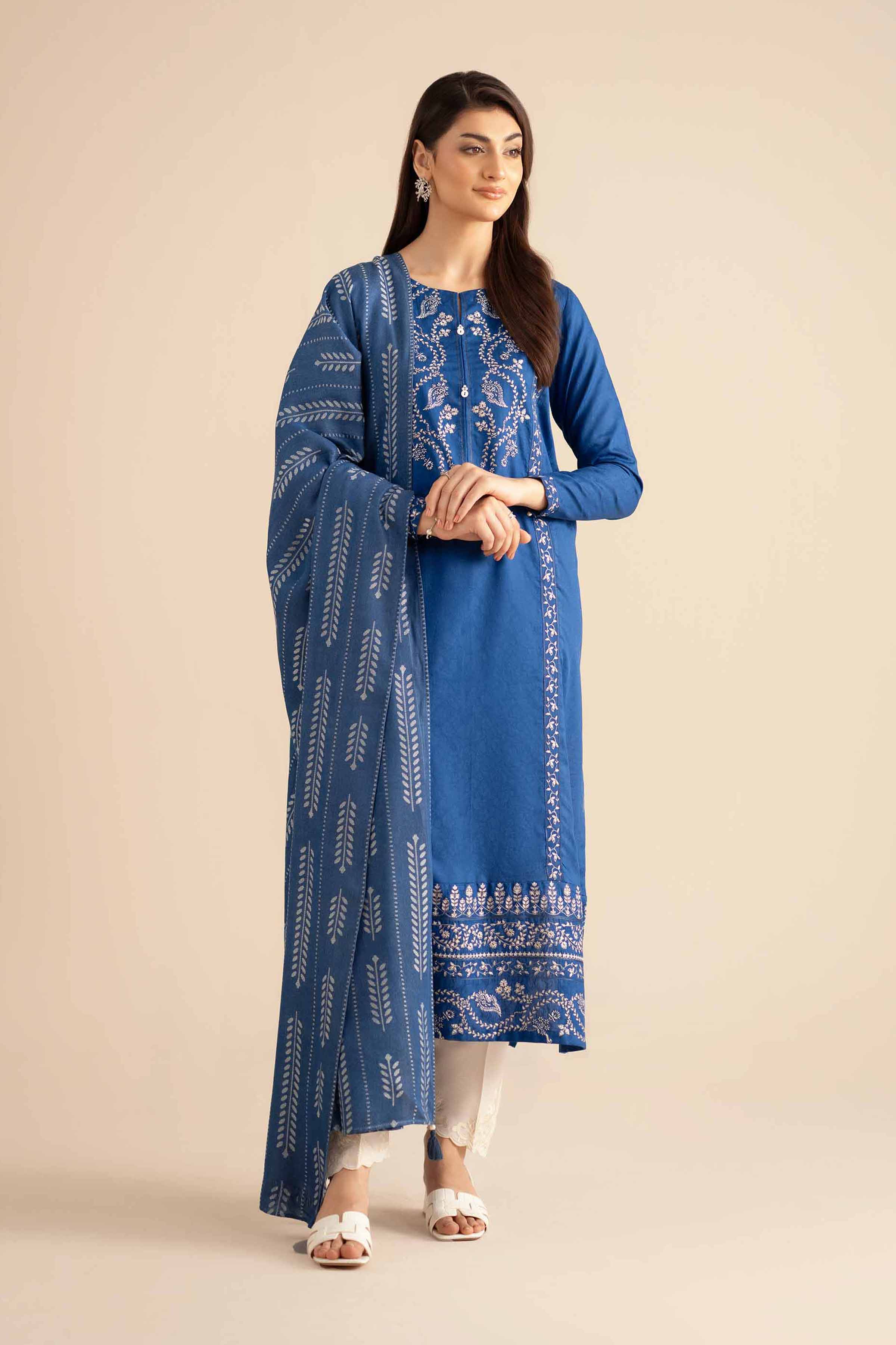 NISHATUAE - Blue Embroidered Jacquard 2-piece Ready to wear Dress
