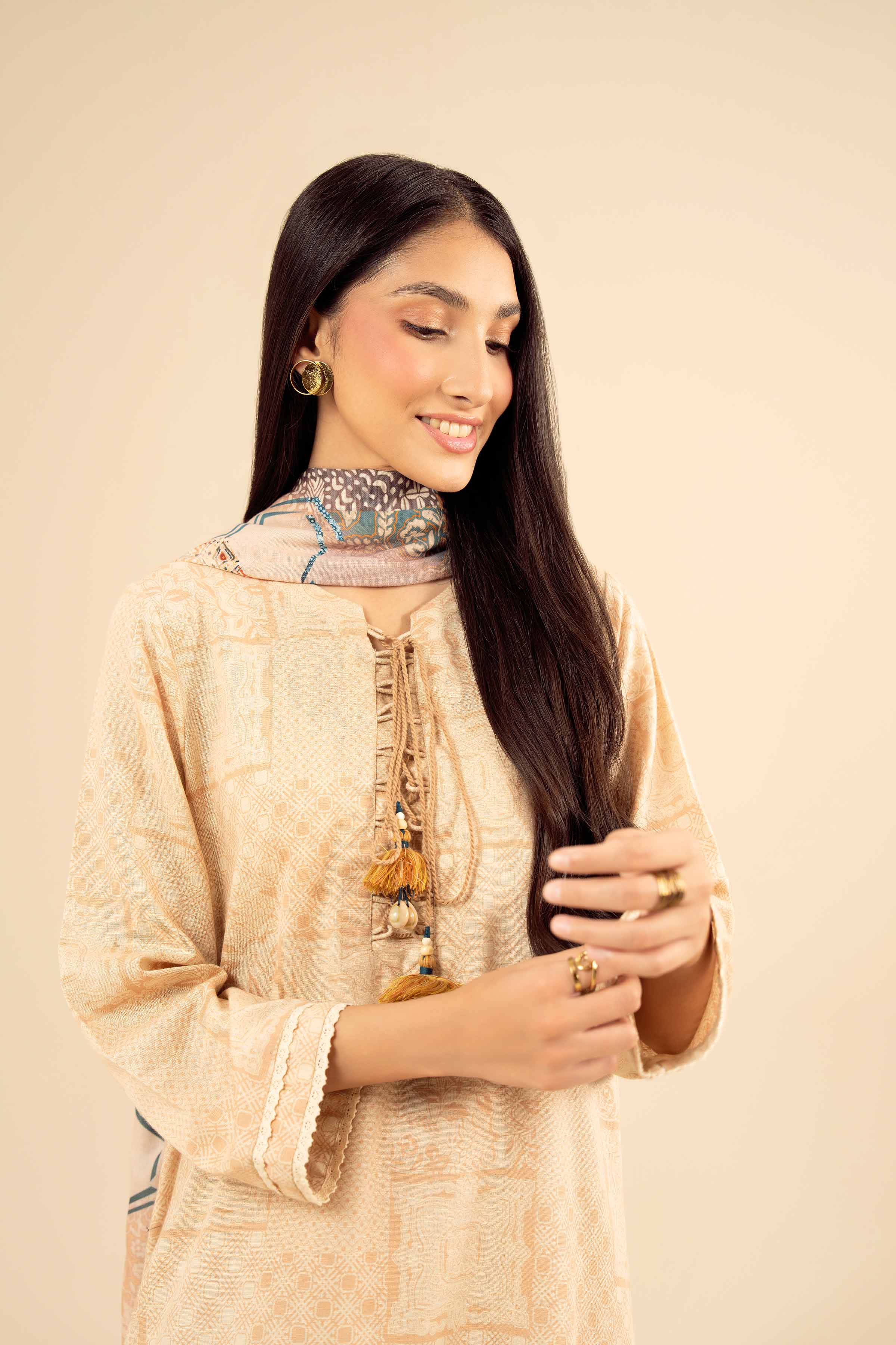 NISHATUAE - Beige Printed Karandi 2-piece Ready to wear Dress