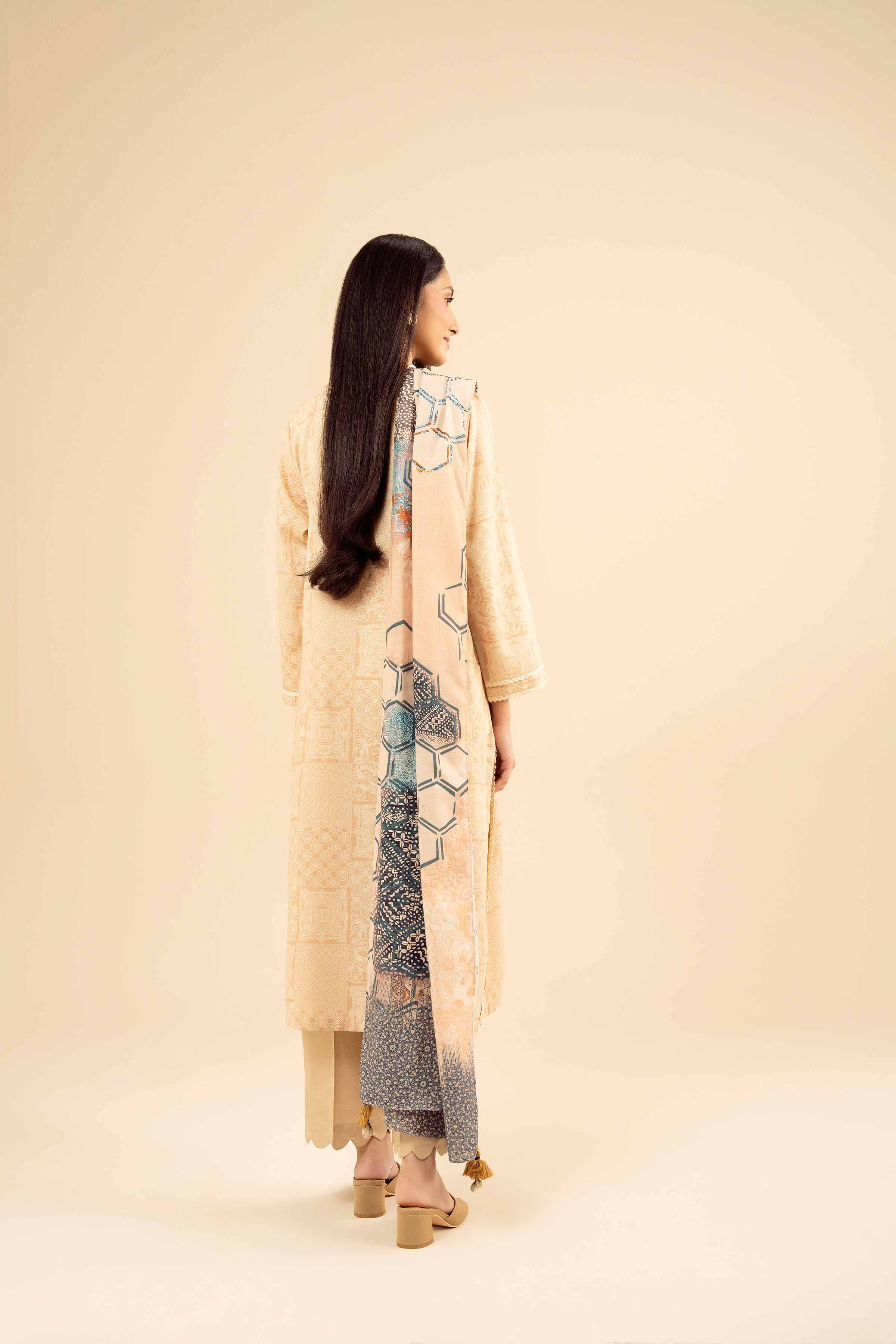 NISHATUAE - Beige Printed Karandi 2-piece Ready to wear Dress