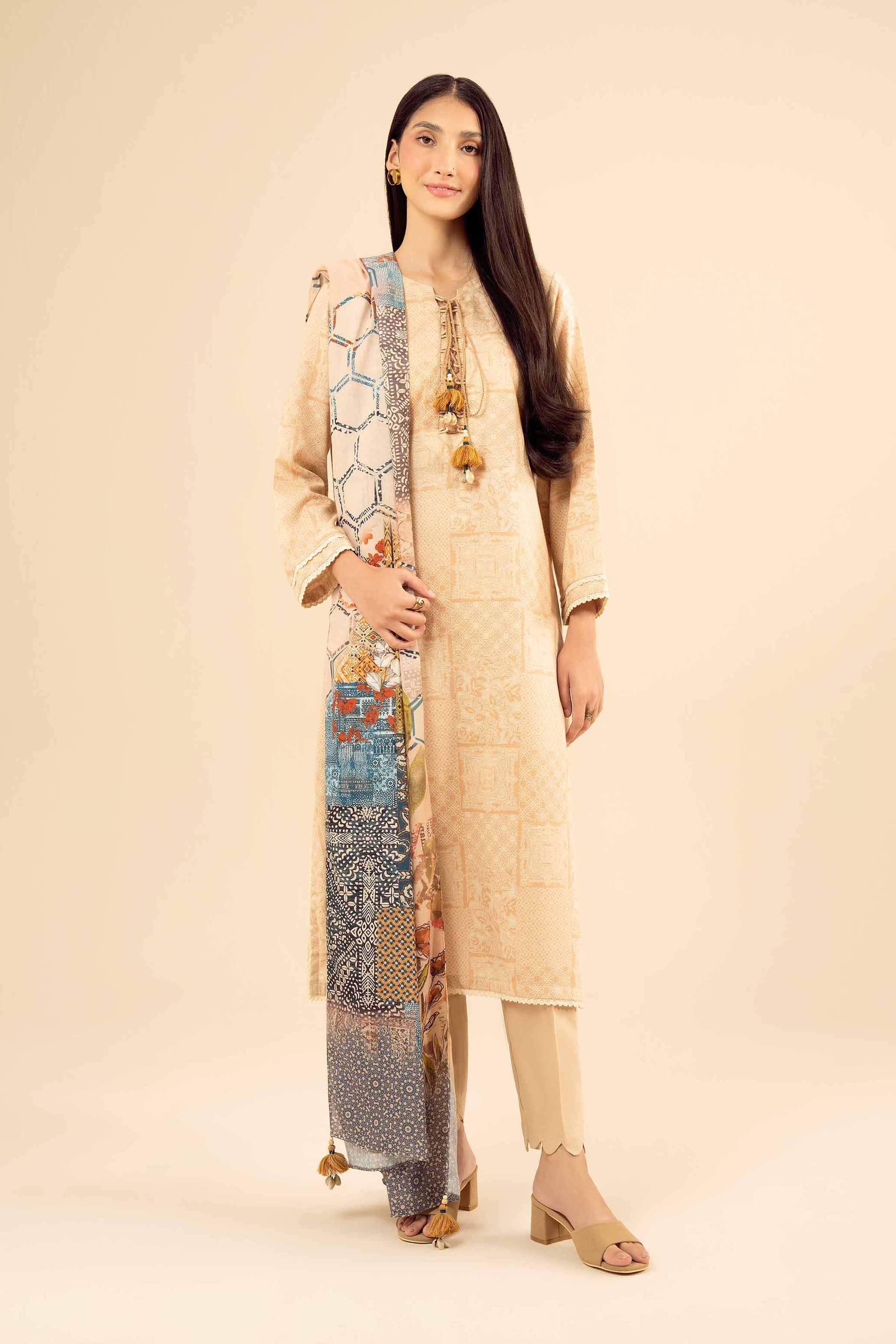 NISHATUAE - Beige Printed Karandi 2-piece Ready to wear Dress