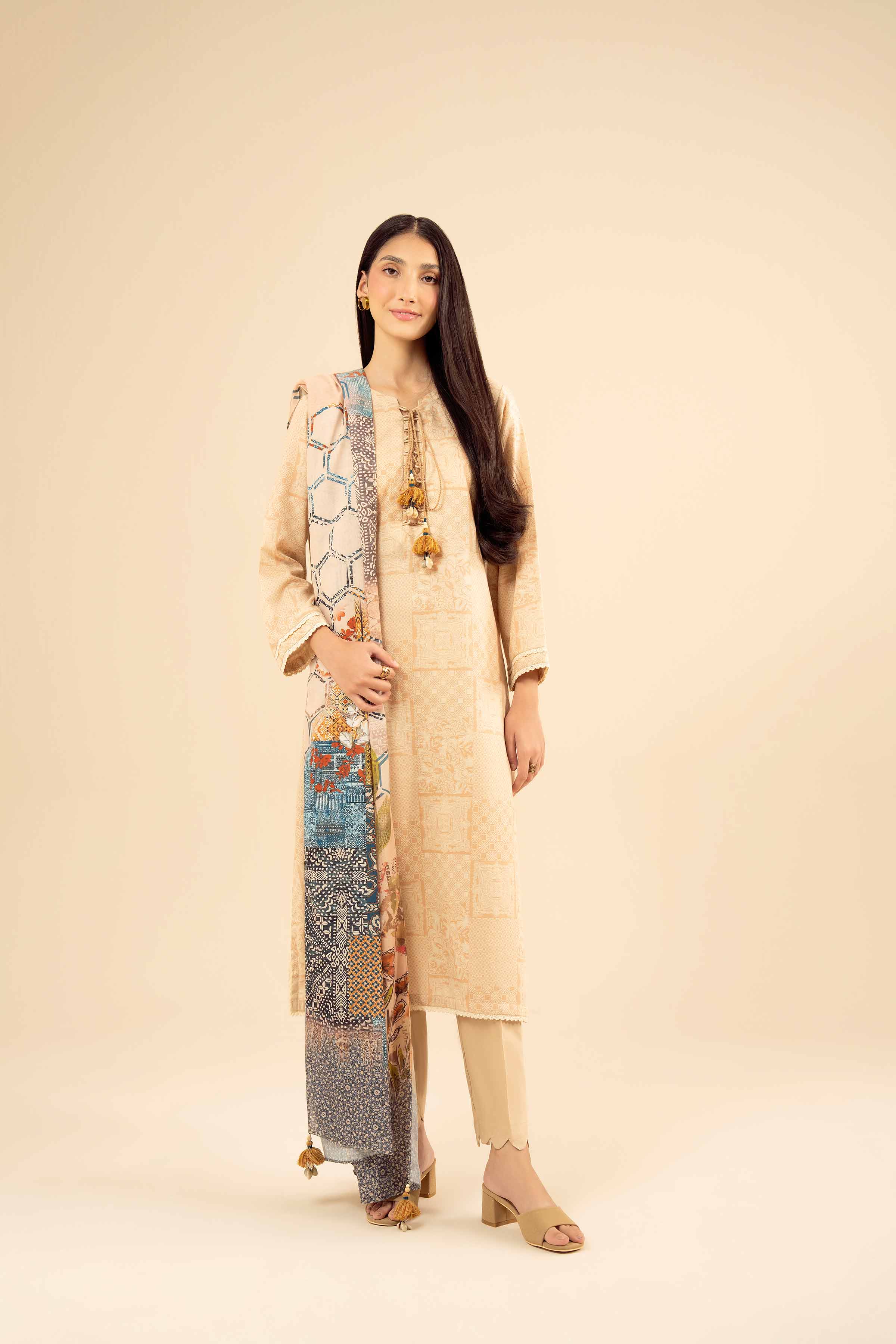 NISHATUAE - Beige Printed Karandi 2-piece Ready to wear Dress