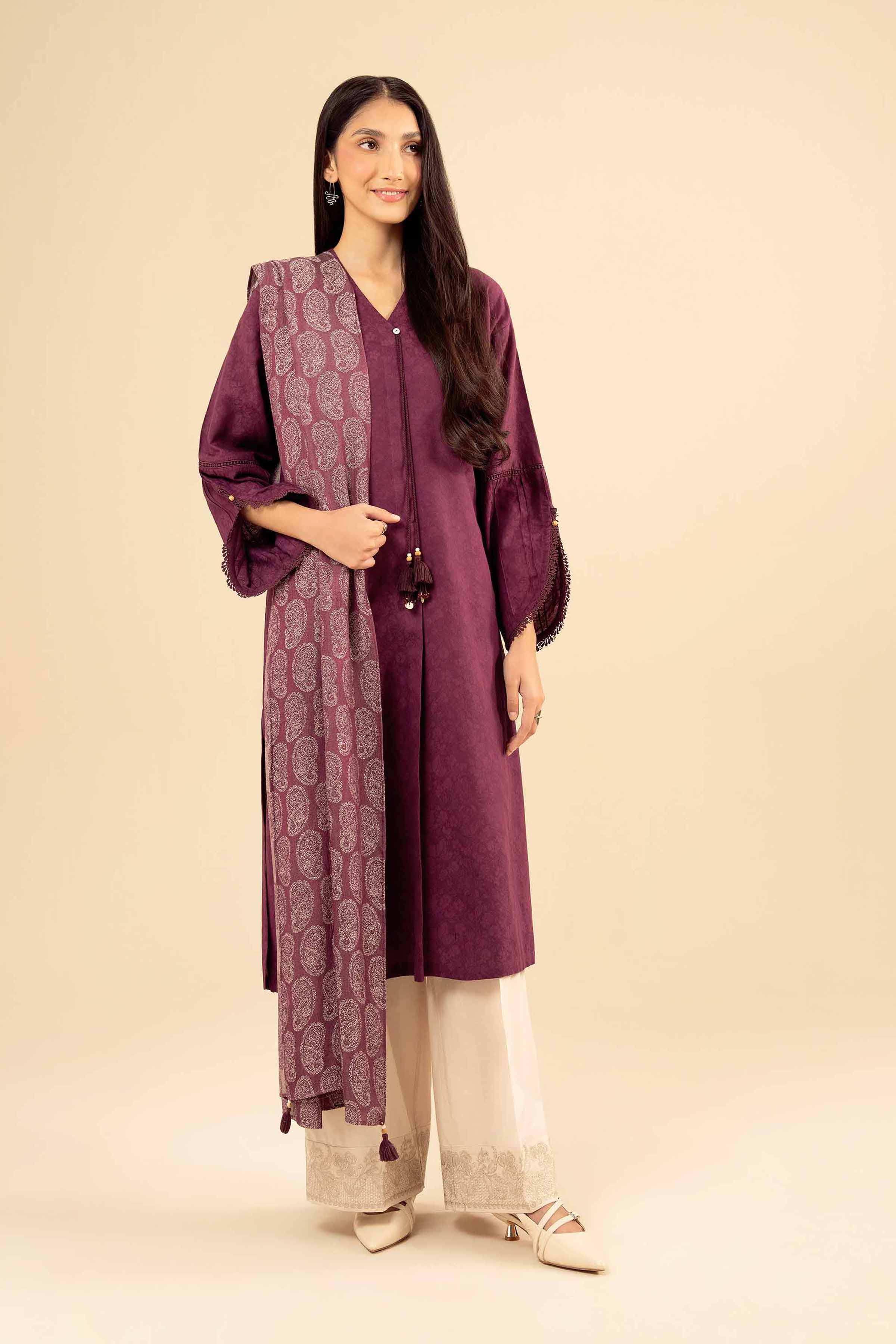 NISHATUAE - Purple Solids Jacquard 2-piece Ready to wear Dress