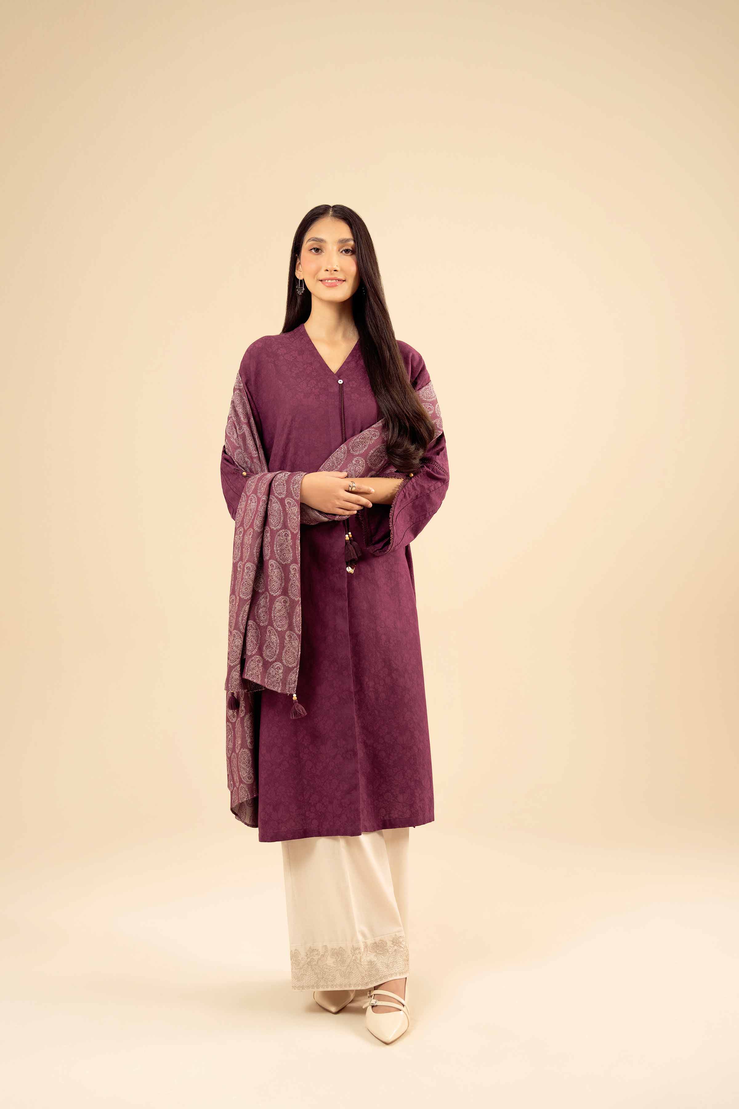 NISHATUAE - Purple Solids Jacquard 2-piece Ready to wear Dress