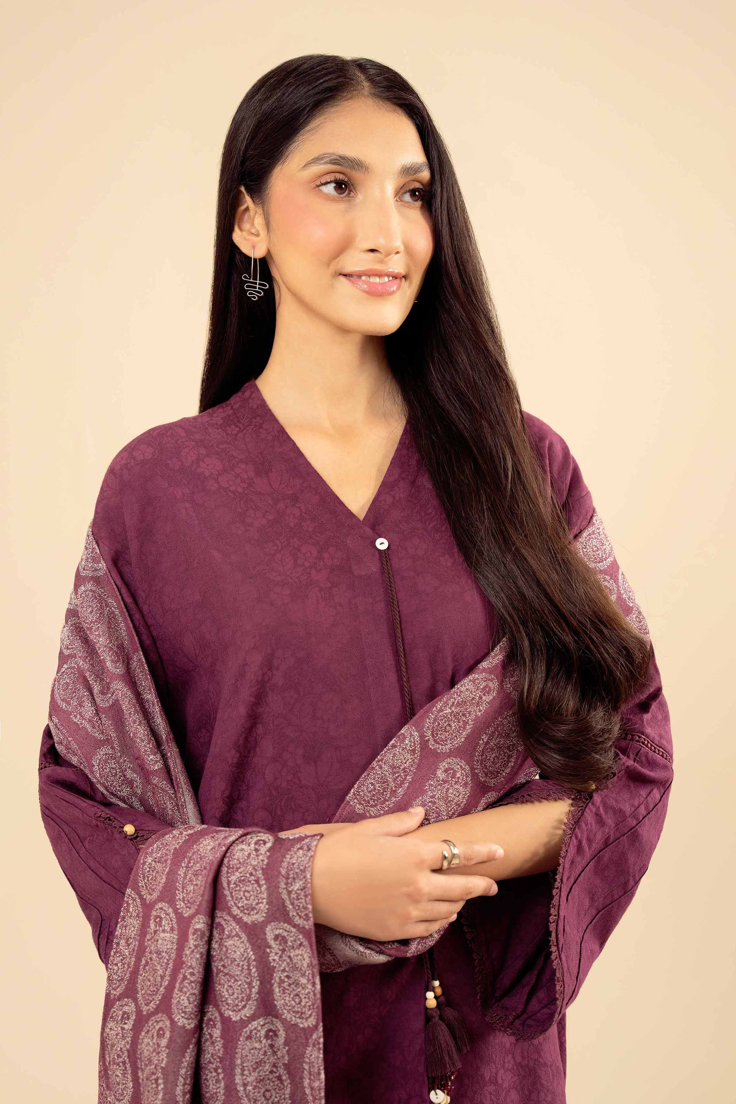 NISHATUAE - Purple Solids Jacquard 2-piece Ready to wear Dress