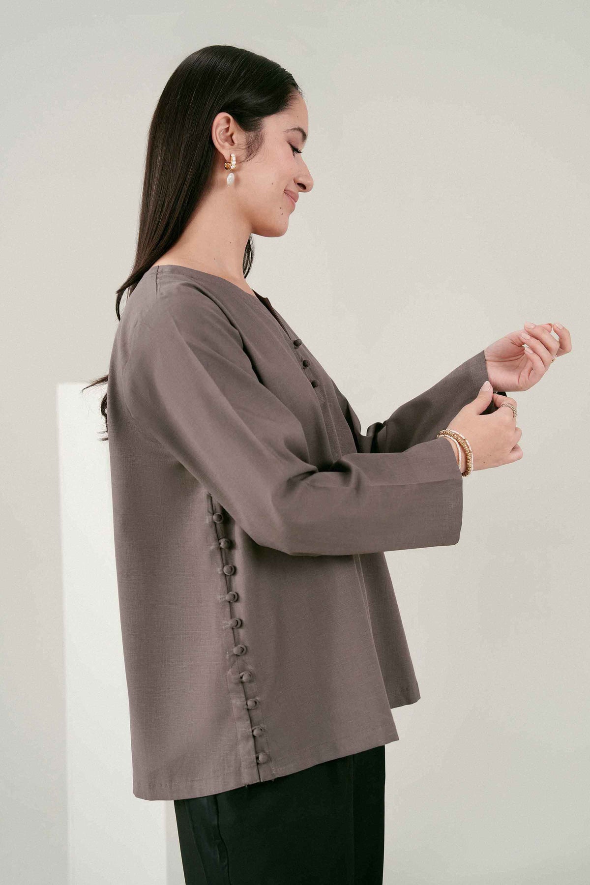 Grey Solid Tunic in Yarn Dyed ready-to-wear