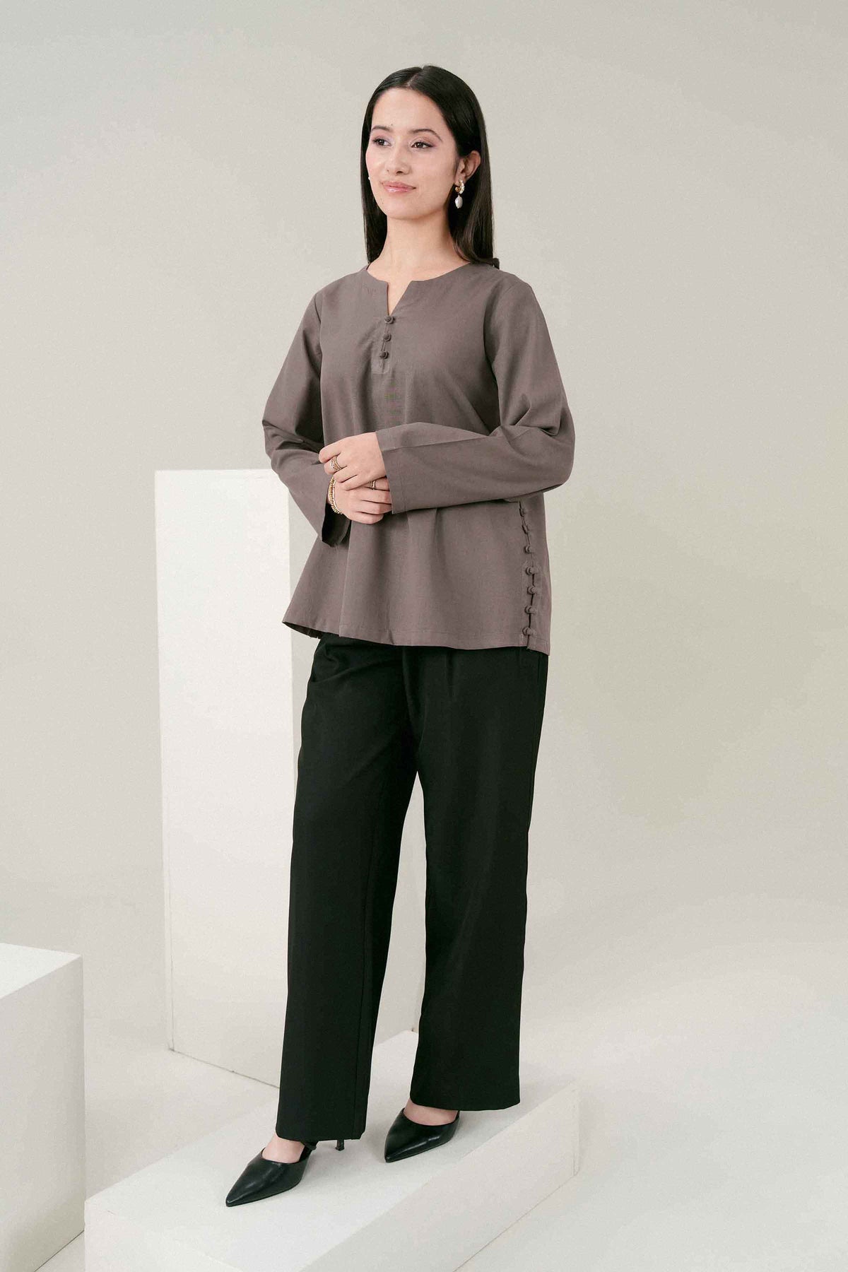 Grey Solid Tunic in Yarn Dyed ready-to-wear