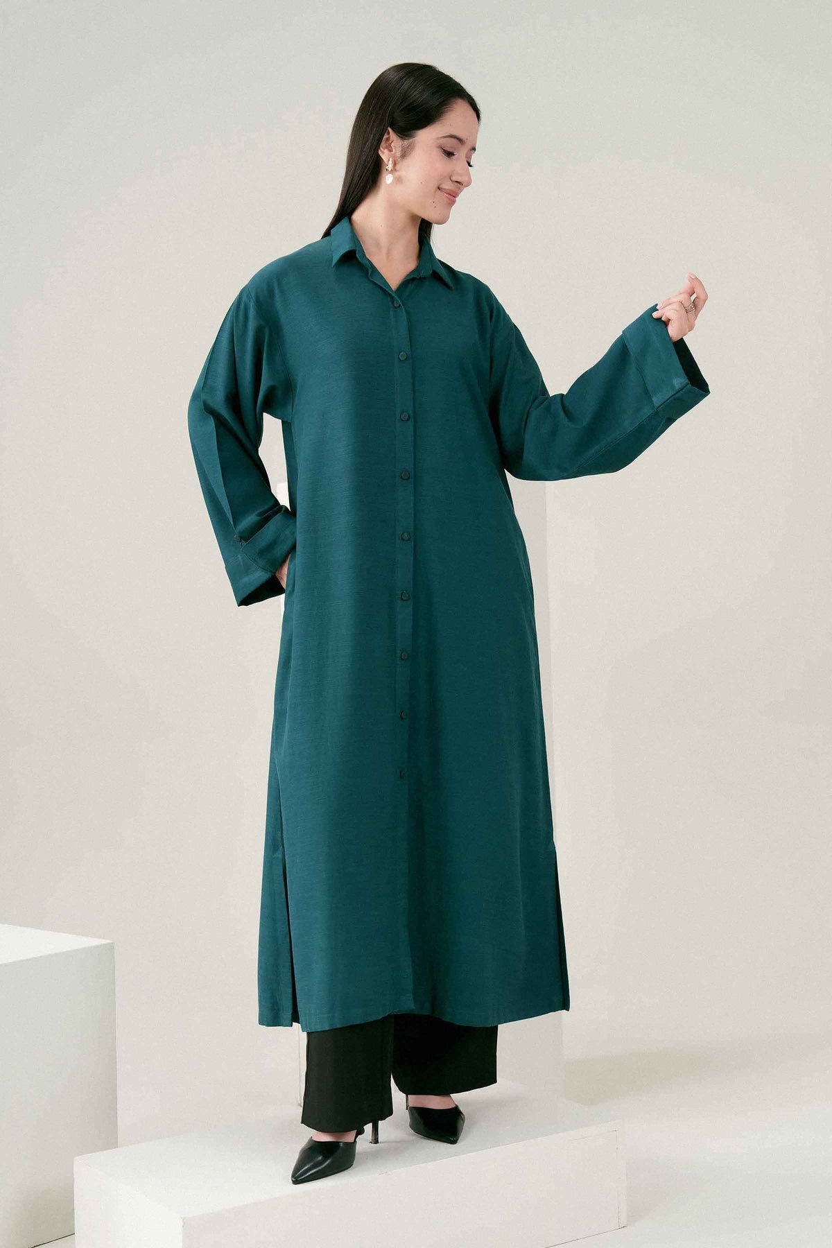 Green Solid Shirt in Yarn Dyed ready-to-wear